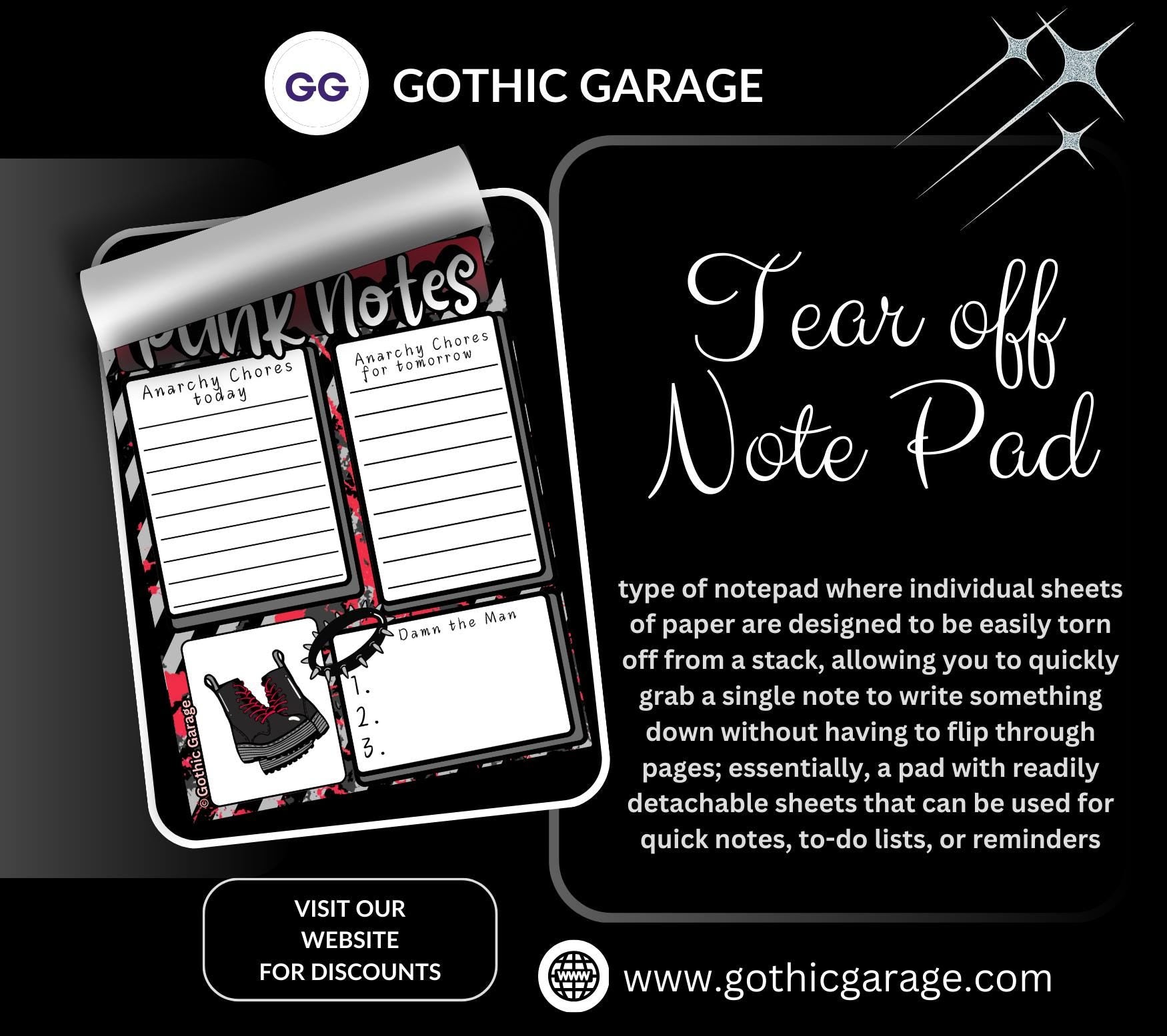 Punk Notes Tear-Off Notepad – 50 Sheets of Anarchy-Themed Stationery for Alt Girls, Rebels & Riot Planners