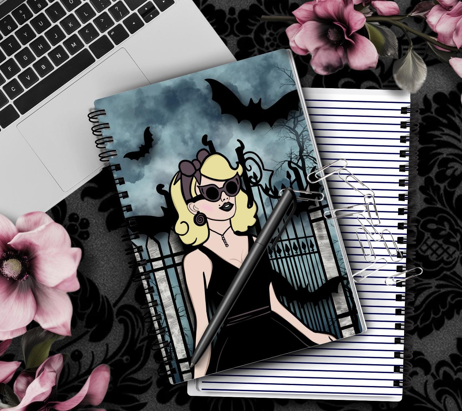 1950’s Goth Female Glamour Notebook - Hand Drawn Detail  – 160 Lined Pages for Daily Tasks, Notes, and Personal Writing