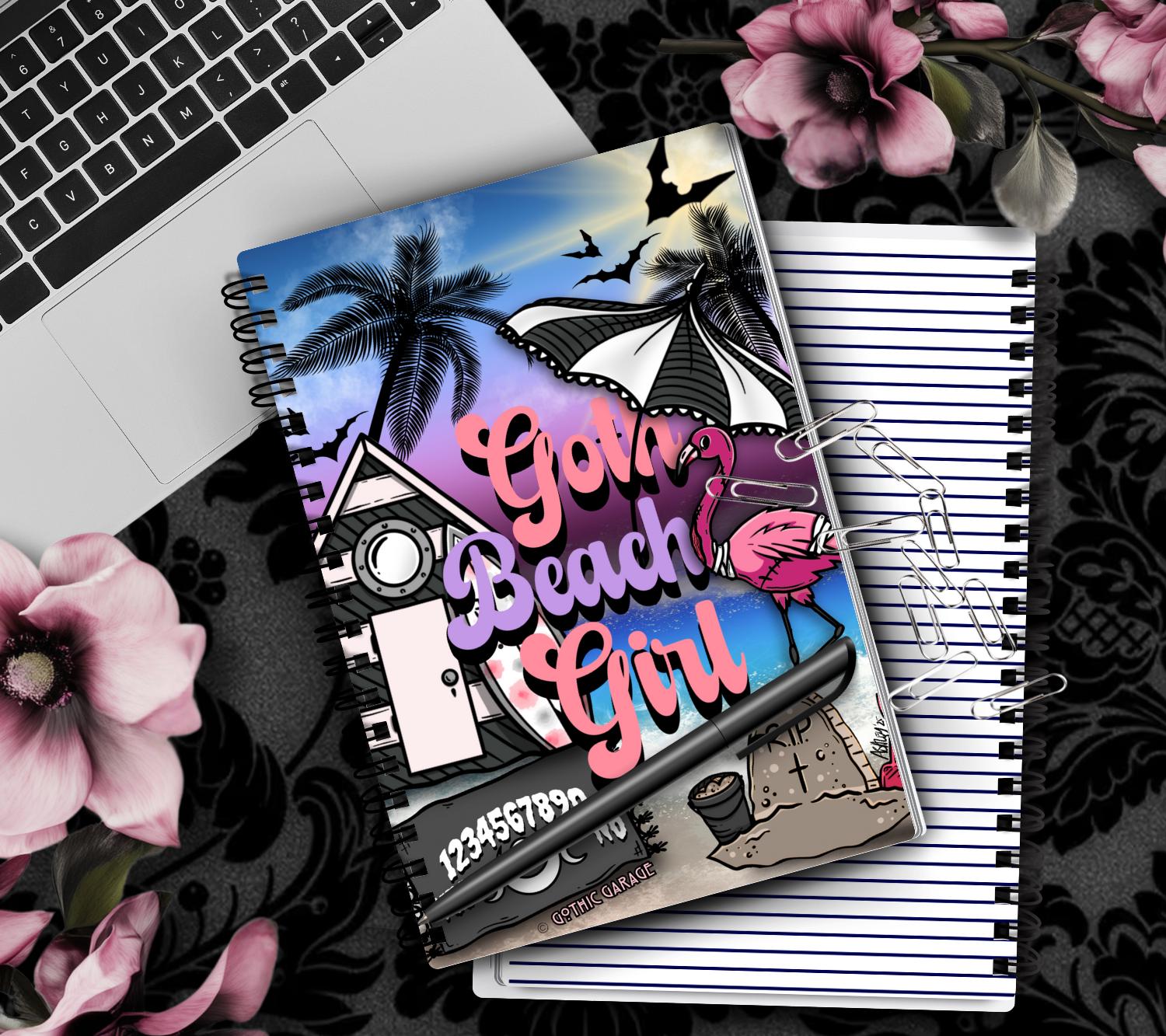 Goth Beach Girl Notebook– Hand Drawn Dark Paradise – 160 Lined Pages for Daily Tasks and Notes