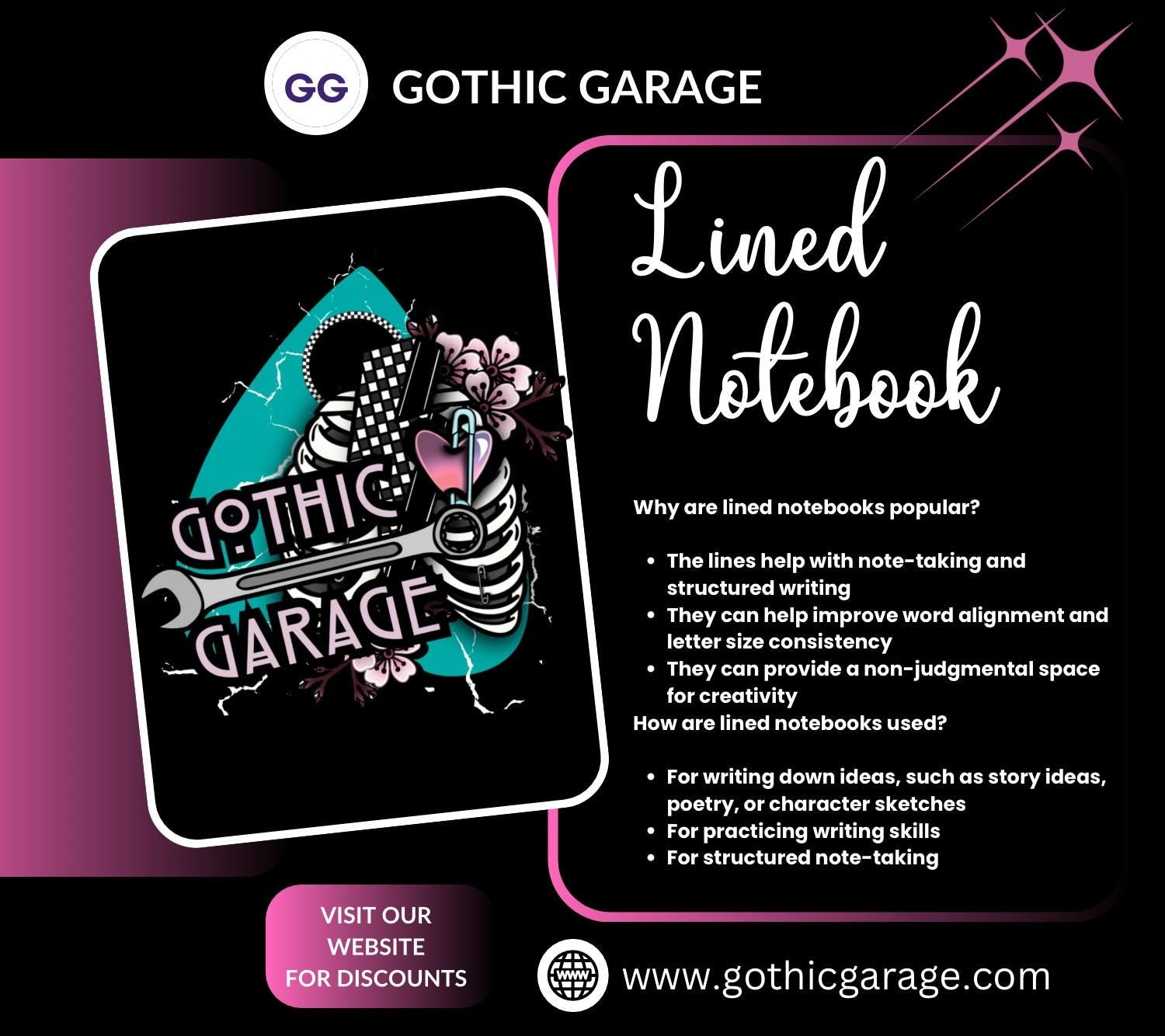 Gothic & Punk Ribcage Notebook Hand Drawn Detail  – 160 Lined Pages for Daily Tasks, Notes, and Personal Writing