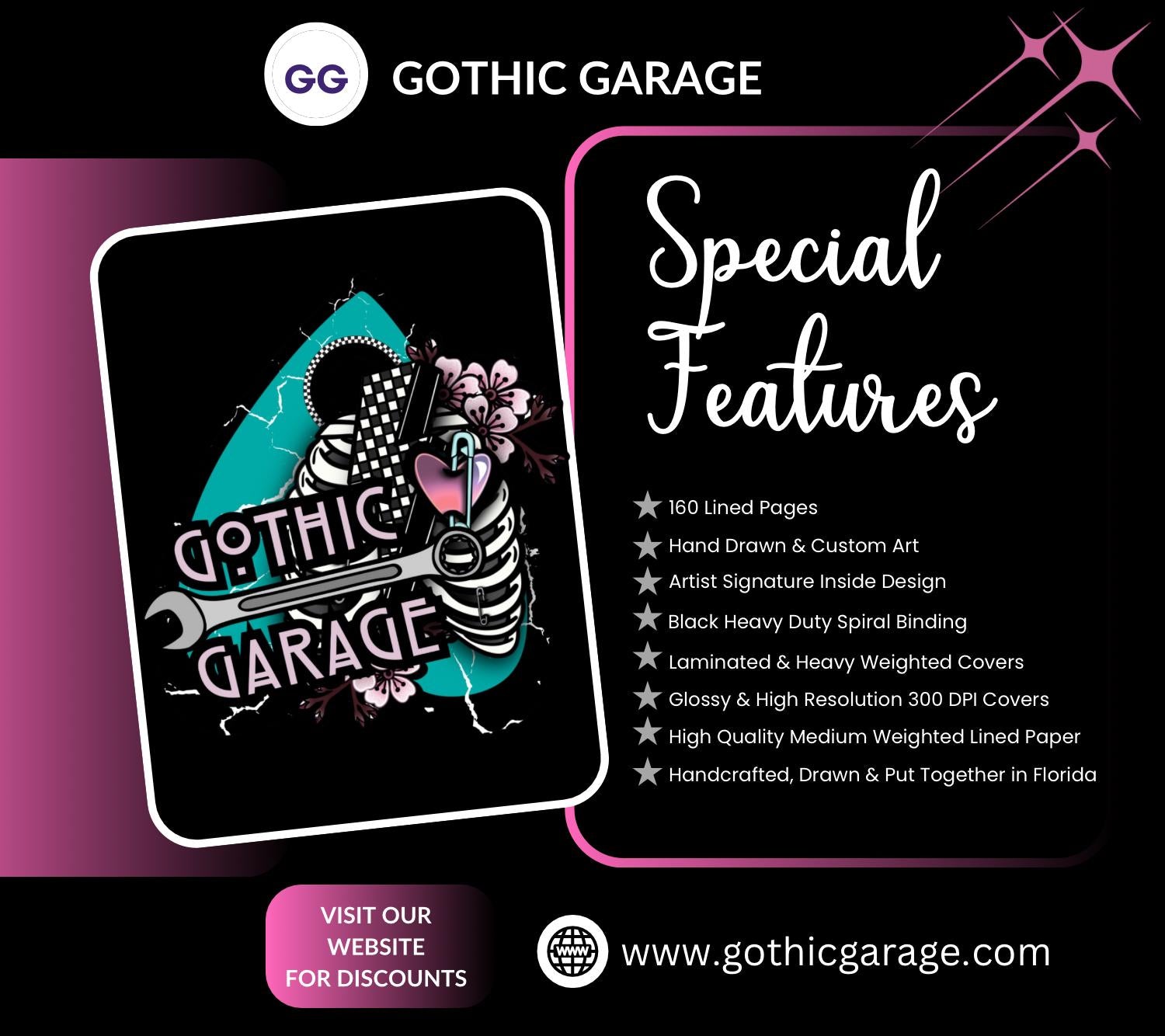 Gothic & Punk Ribcage Notebook Hand Drawn Detail  – 160 Lined Pages for Daily Tasks, Notes, and Personal Writing