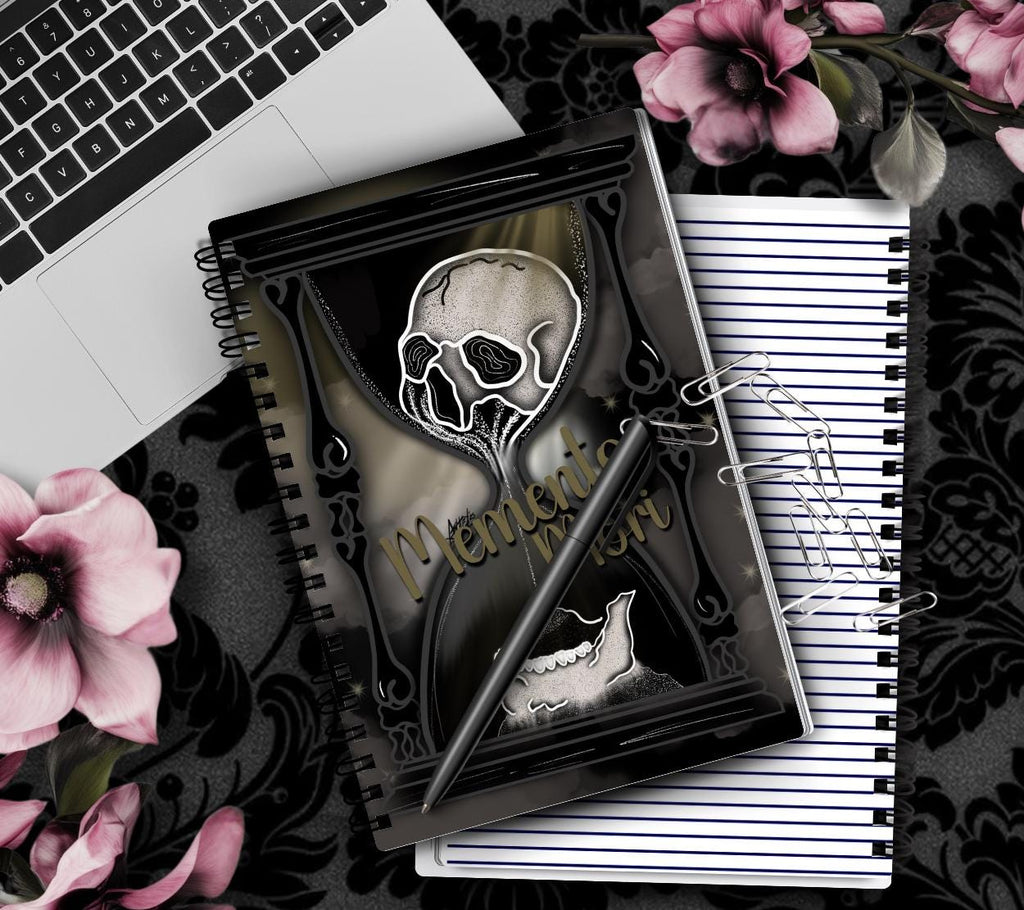 Memento Mori Notebook - Hand Drawn  Gothic Skull Hourglass Detail  – 160 Lined Pages for Daily Tasks, Notes, and Personal Writing