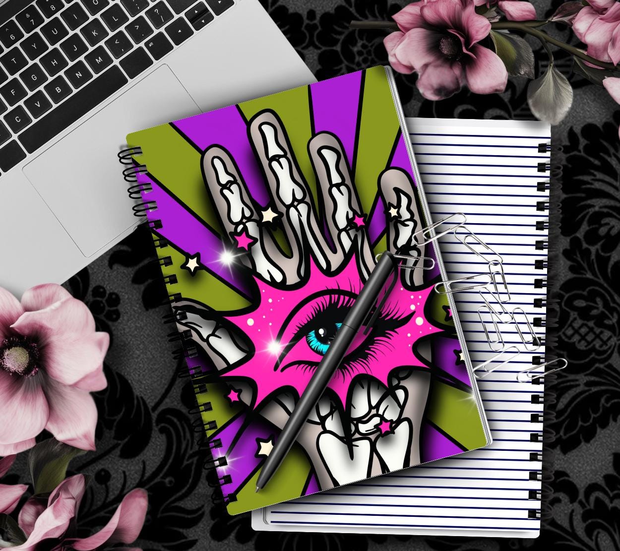 Gothic 3rd Eye Skeleton Hand Notebook Hand Drawn Detail  – 160 Lined Pages for Daily Tasks, Notes, and Personal Writing