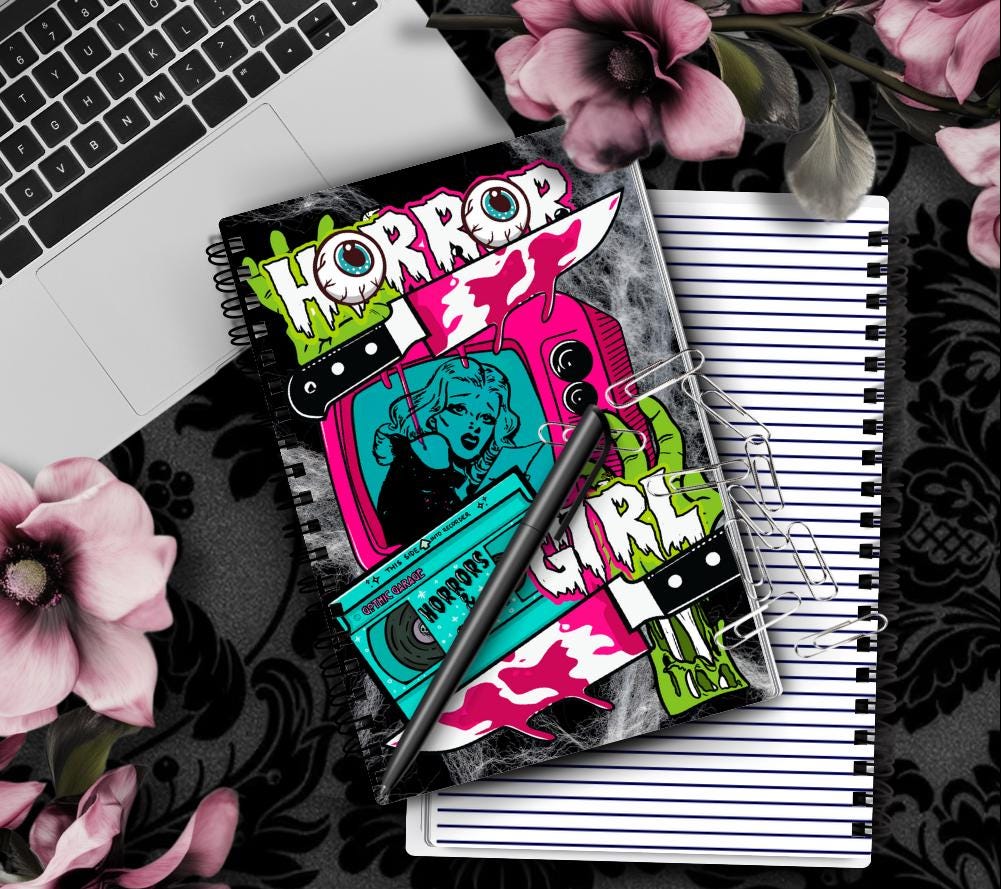 Horror Girl – Retro Slasher Nightmare Notebook Hand Drawn Detail  – 160 Lined Pages for Daily Tasks, Notes, and Personal Writing