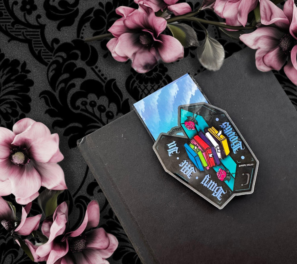Bury Me in Books – Coffin Magnetic Bookmark for Goth Book Lovers (Glossy or Holographic)