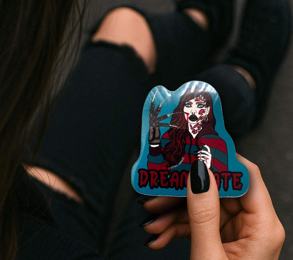 Retro Female Horror Villain - Waterproof Hand Drawn Die Cut Sticker, A Perfect Gift for Gore-Geeks & Your Choice of Glossy or Holographic
