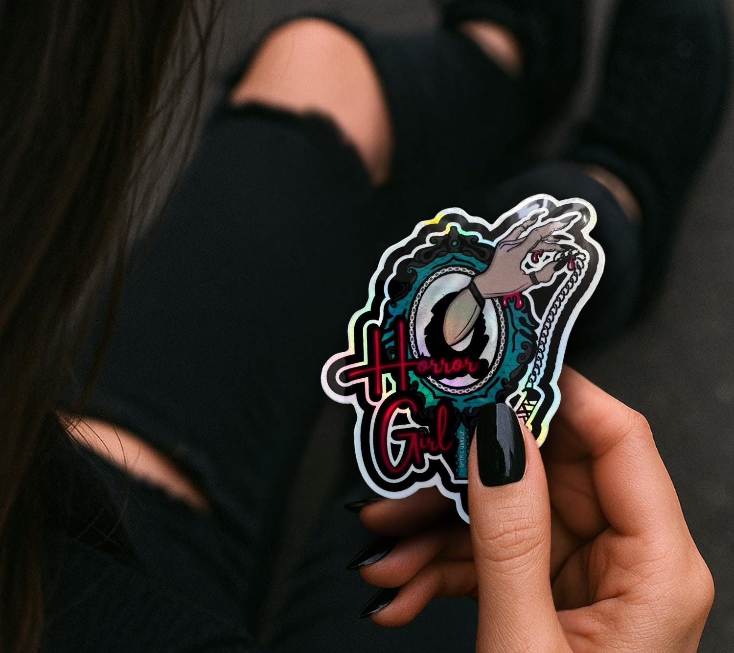 Gothic Horror Girl, Waterproof Die Cut Sticker, Choose Between Glossy or Holographic, Perfect to Add Fun to any Surface