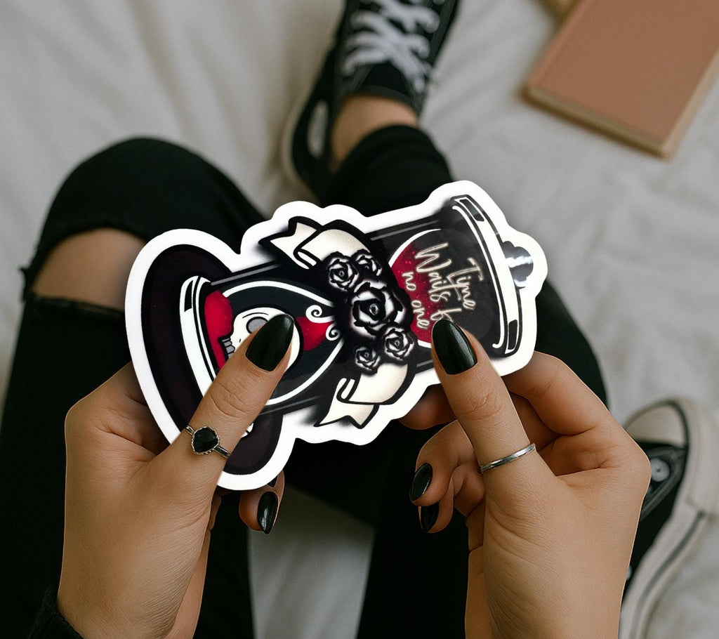 Skull Hour Glass, Waterproof Die Cut Sticker, Choose Between Glossy or Holographic, Perfect to Add Scariness to any Surface