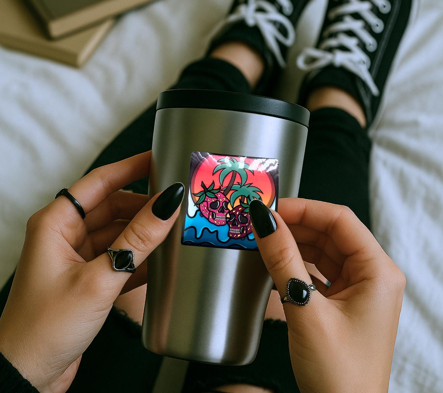 Florida Strawberry Skulls, Waterproof Die Cut Sticker, Choose Between Glossy or Holographic, Perfect to Add Fun to any Surface