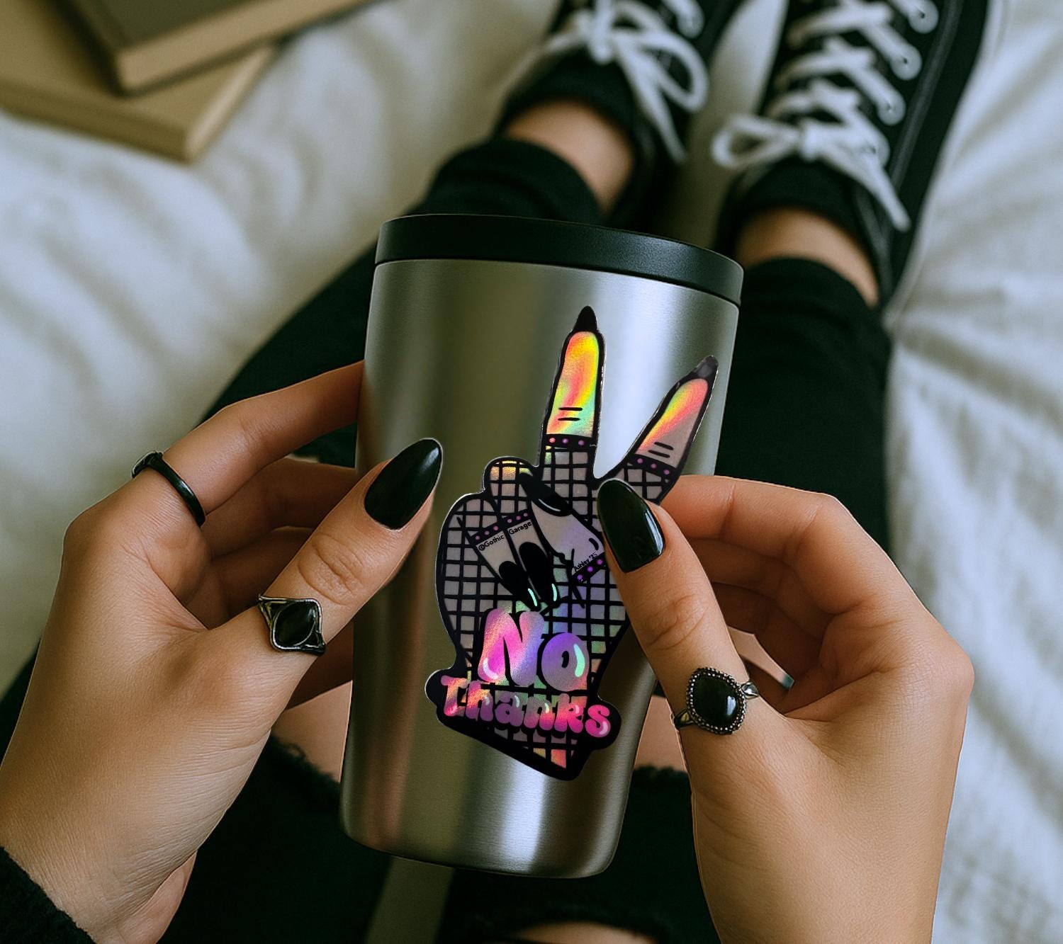 Gothic/Punk Hand Die Cut Waterproof Sticker — Cute, Sassy, and No Thanks totally over it.
