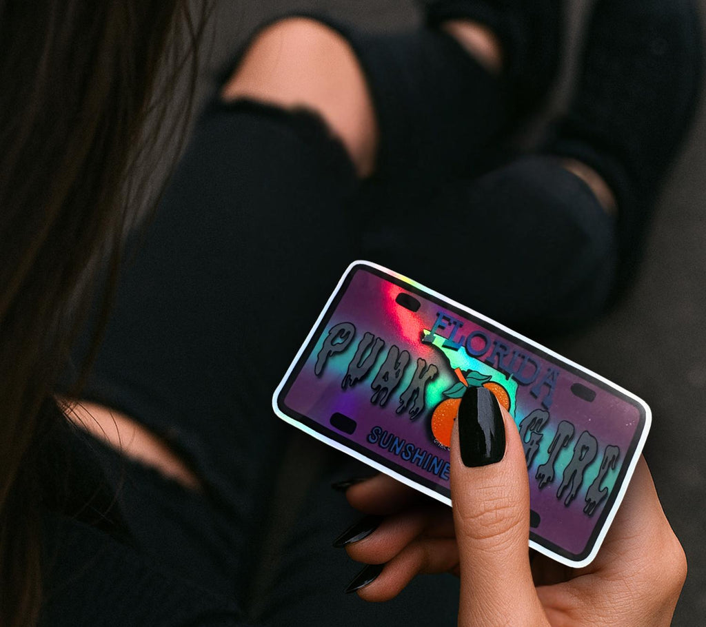 State Goth Girl License Plate, Customize Your Waterproof Die Cut Sticker, Choose Between Glossy or Holographic, Perfect Fun to any Surface