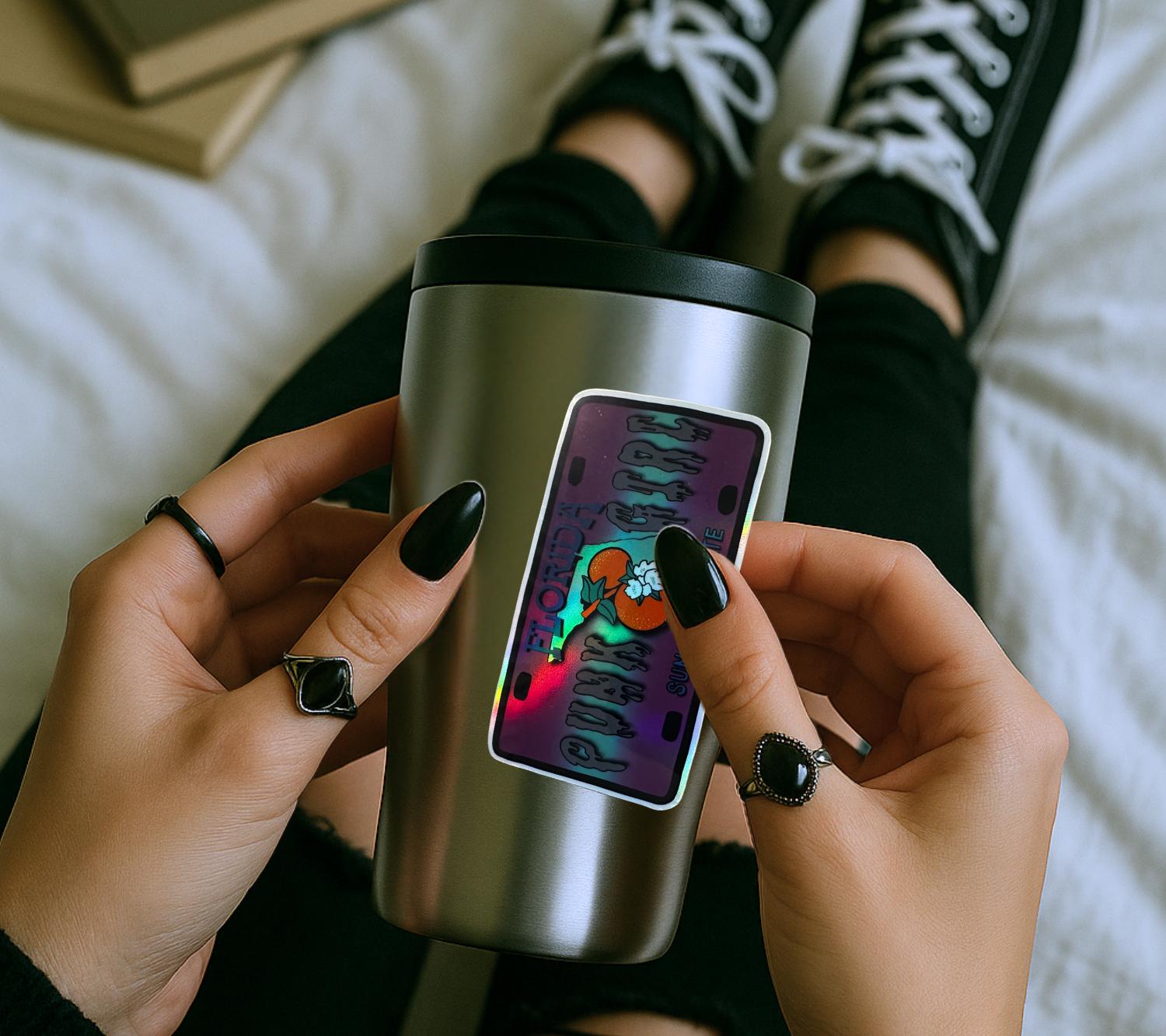 State Goth Girl License Plate, Customize Your Waterproof Die Cut Sticker, Choose Between Glossy or Holographic, Perfect Fun to any Surface