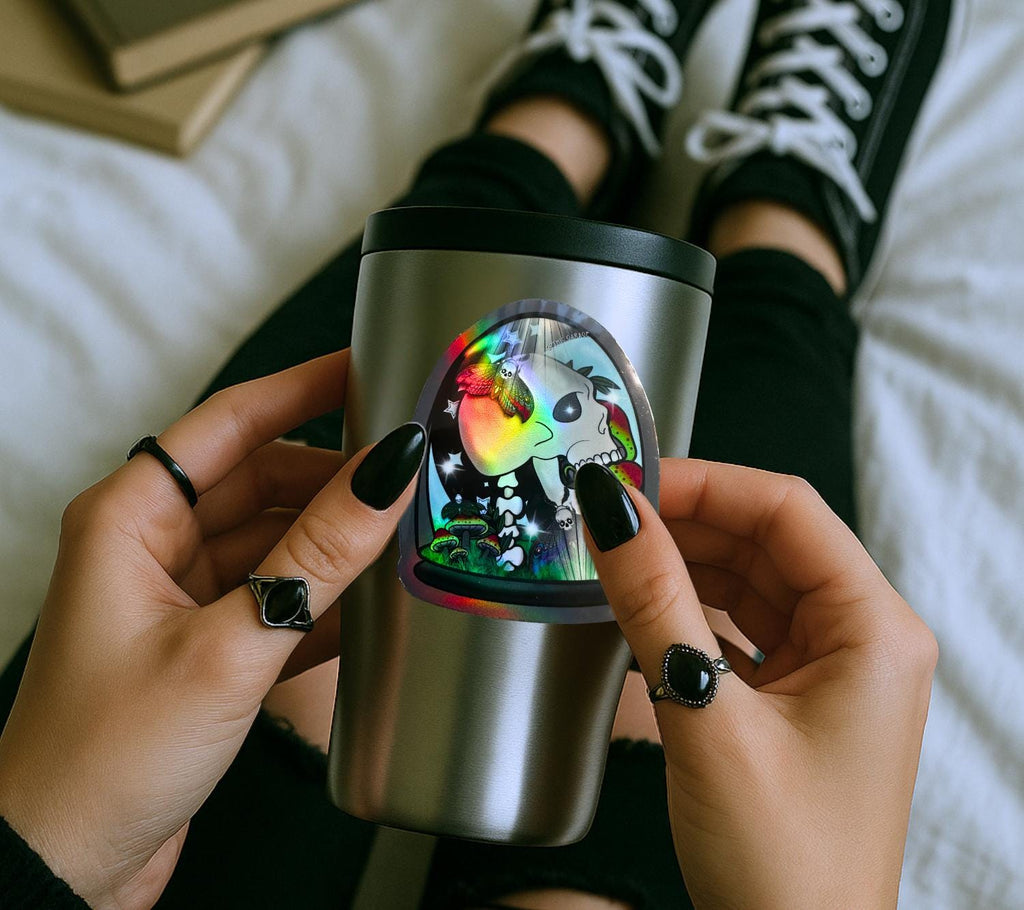 Gothic Skull Terrarium Waterproof Die Cut Sticker, – Oddities & Curiosity Vibes, Perfect Art For Dead Collectors, Glossy or Holographic