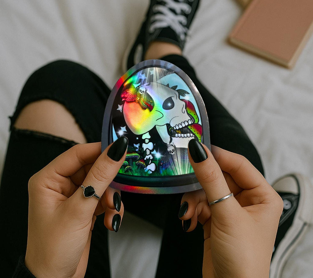 Gothic Skull Terrarium Waterproof Die Cut Sticker, – Oddities & Curiosity Vibes, Perfect Art For Dead Collectors, Glossy or Holographic