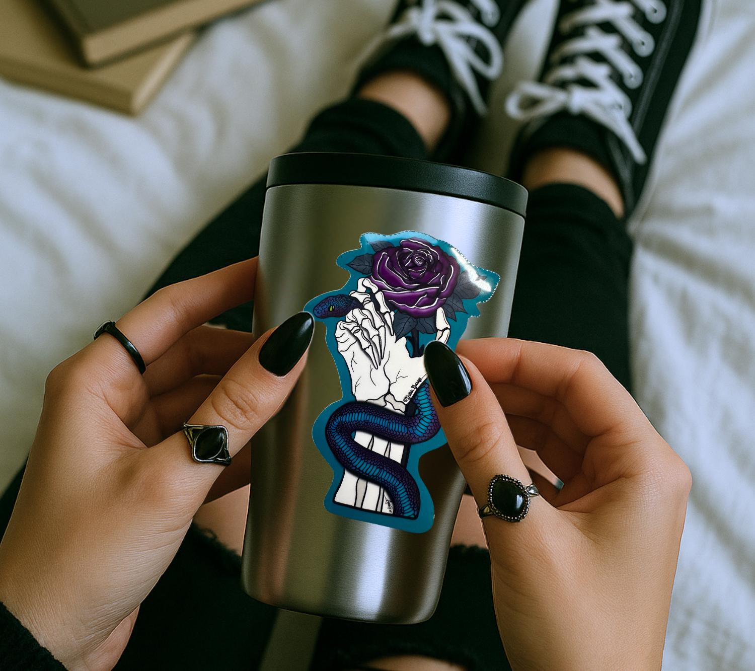 Gothic Snake Rose Die Cut Waterproof Sticker — Venom & Violet Beauty with a bite never looked so good.