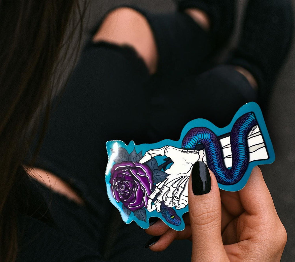 Gothic Snake Rose Die Cut Waterproof Sticker — Venom & Violet Beauty with a bite never looked so good.