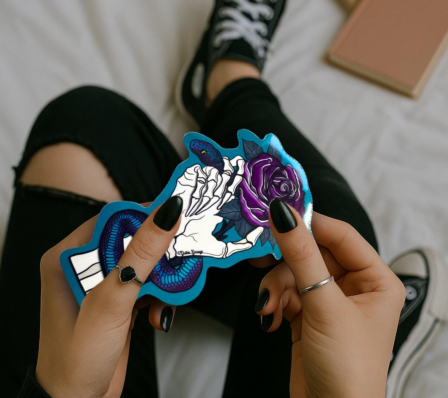 Gothic Snake Rose Die Cut Waterproof Sticker — Venom & Violet Beauty with a bite never looked so good.