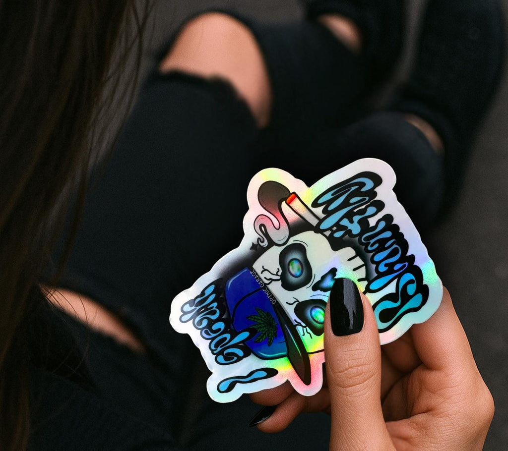 Blunt Marijuana Gothic Skull Waterproof Sticker – Where Fun Meets Plant-Powered Vibes! - Perfect for Scrapbooking and Collecting