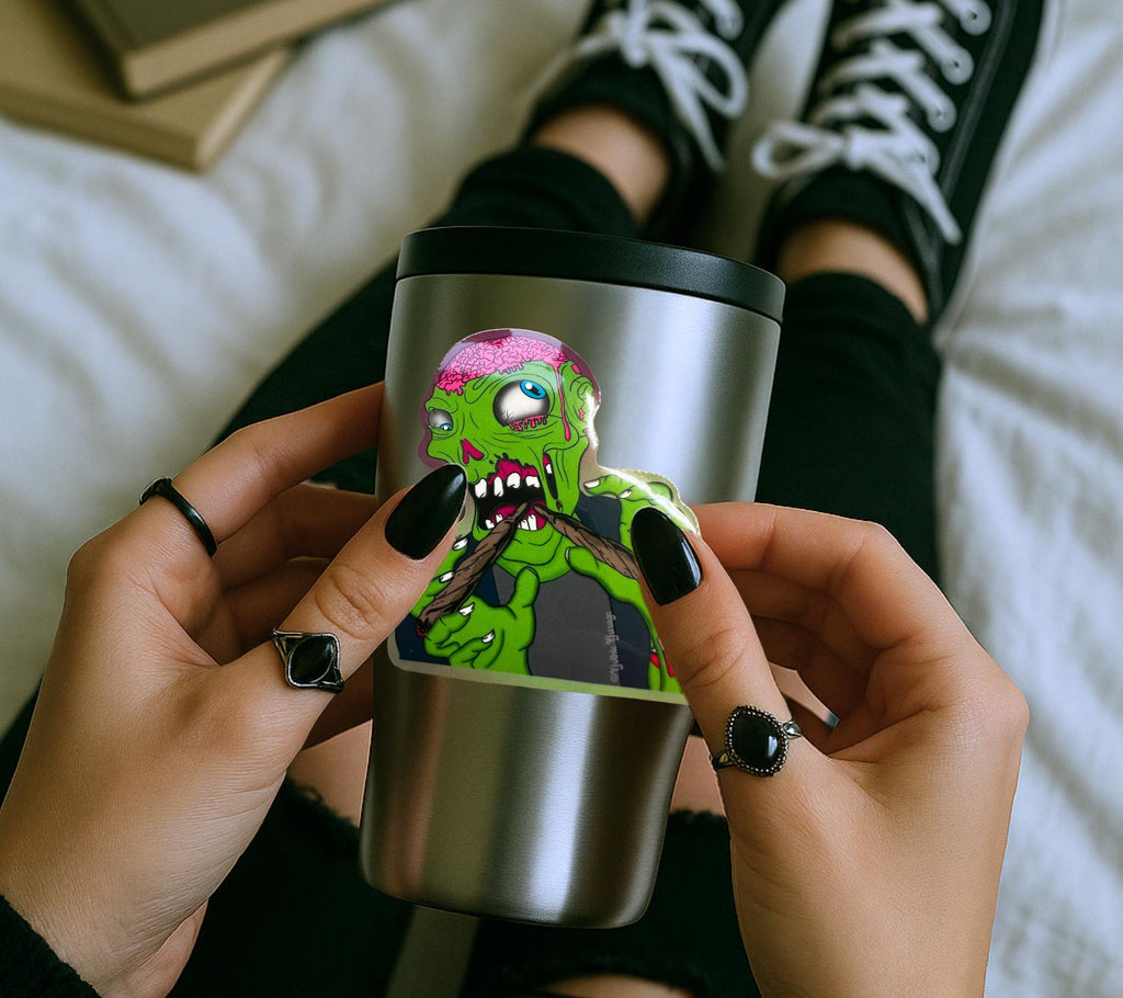 Blunt Brains – Zombie Stoner Die Cut Waterproof Sticker- A little undead, a lotta baked
