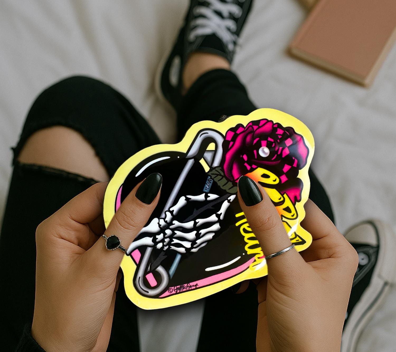 Rebel Heart Punk Rose Die Cut Waterproof Sticker — For the bold souls who bloom with bite.