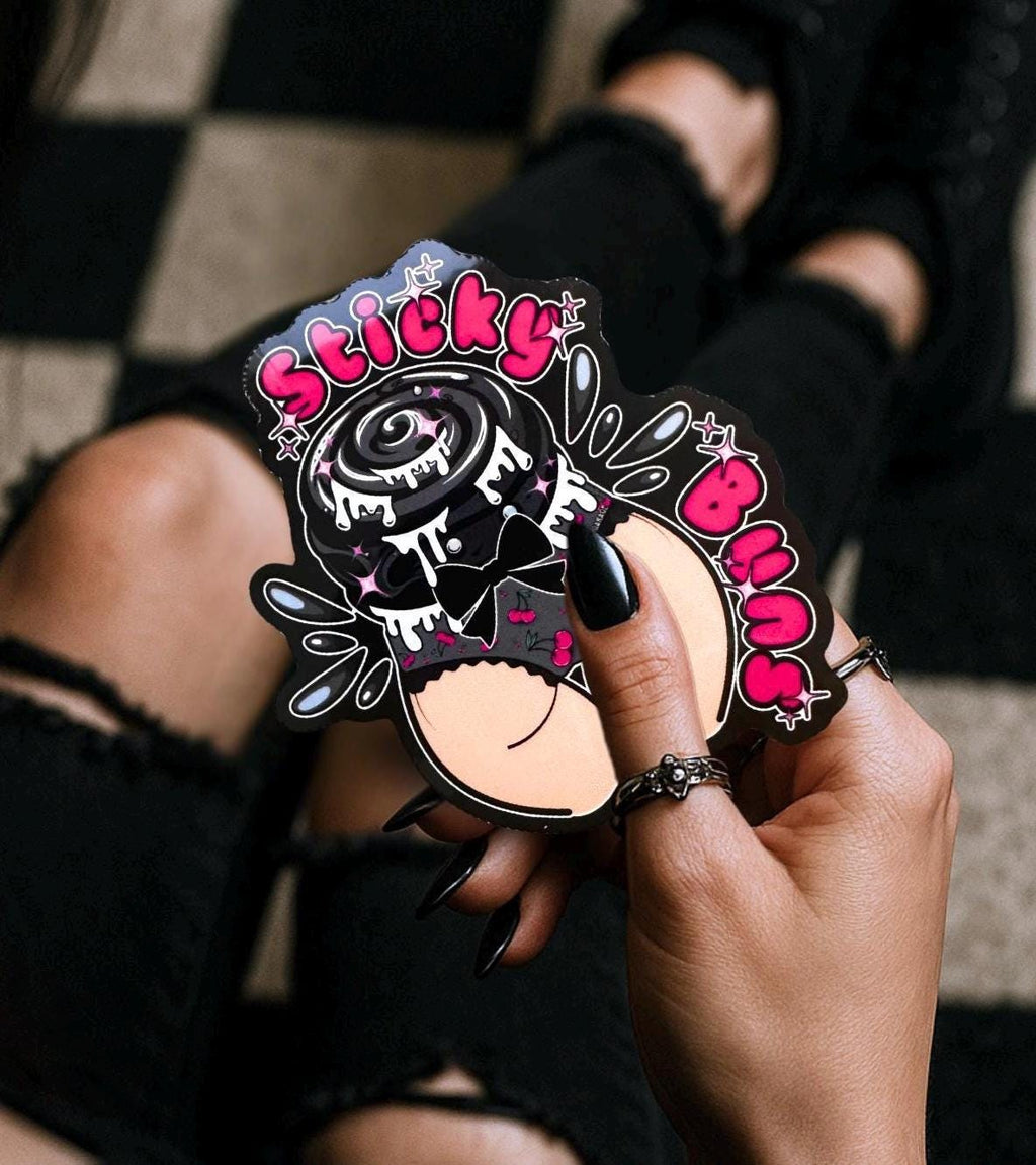 Naughty Goth Sticky Buns, Waterproof Die Cut Sticker, Choose Between Glossy or Holographic, Perfect to Add Fun to any Surface