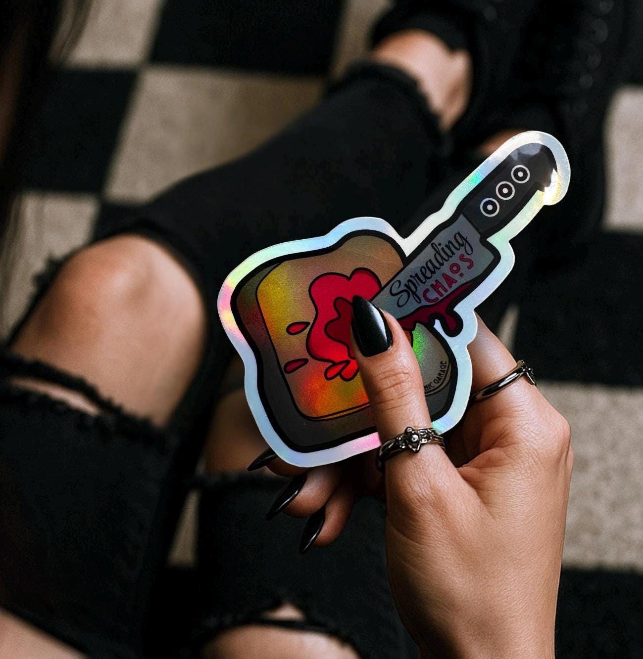 Bloody Chaos Toast, Waterproof Die Cut Sticker, Choose Between Glossy or Holographic, Perfect to Add Fun to any Surface