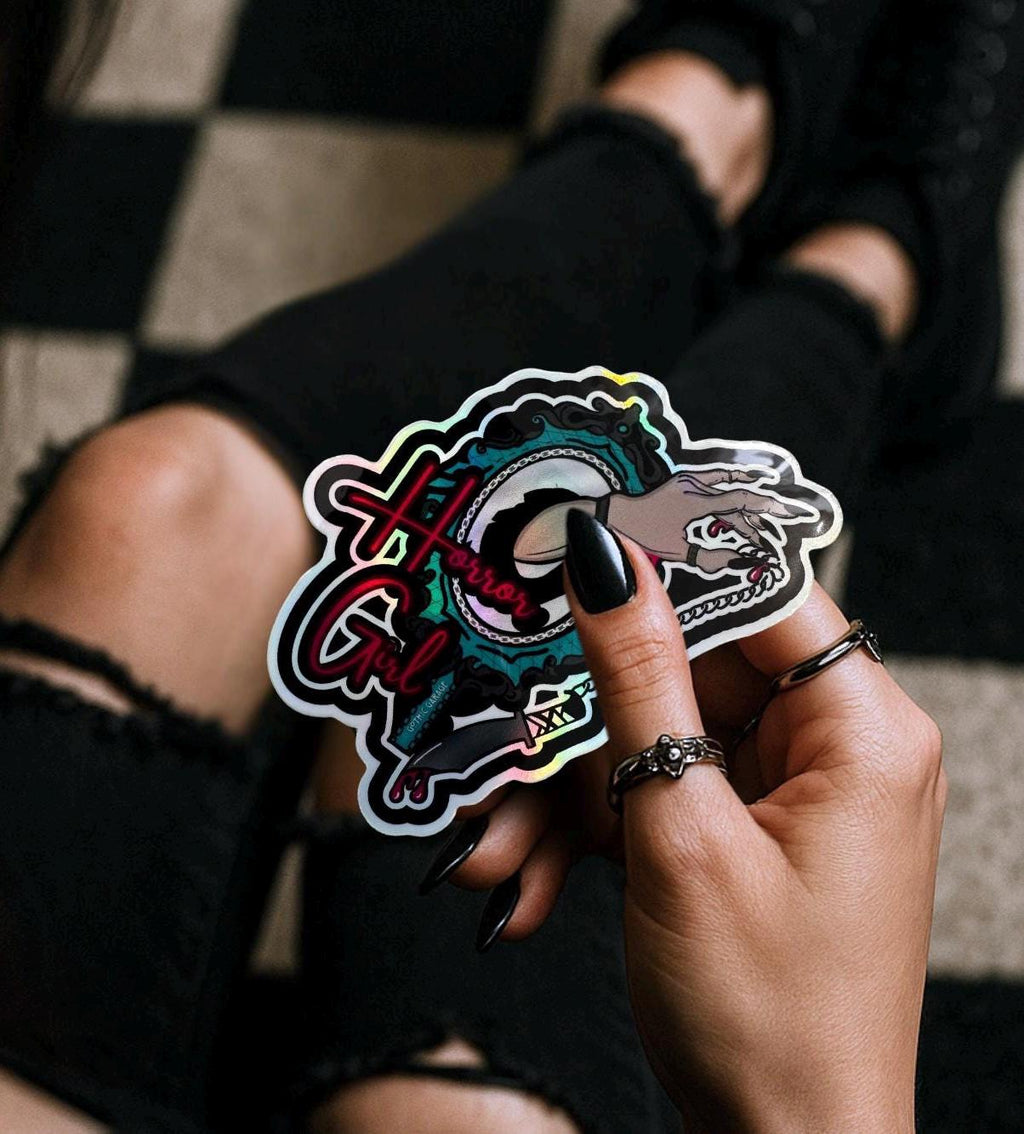 Gothic Horror Girl, Waterproof Die Cut Sticker, Choose Between Glossy or Holographic, Perfect to Add Fun to any Surface