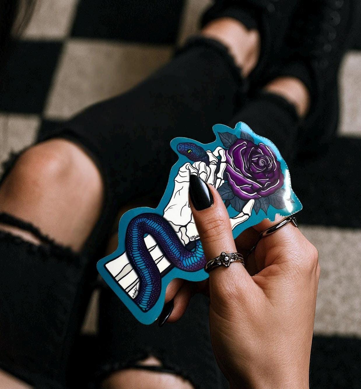 Gothic Snake Rose Die Cut Waterproof Sticker — Venom & Violet Beauty with a bite never looked so good.