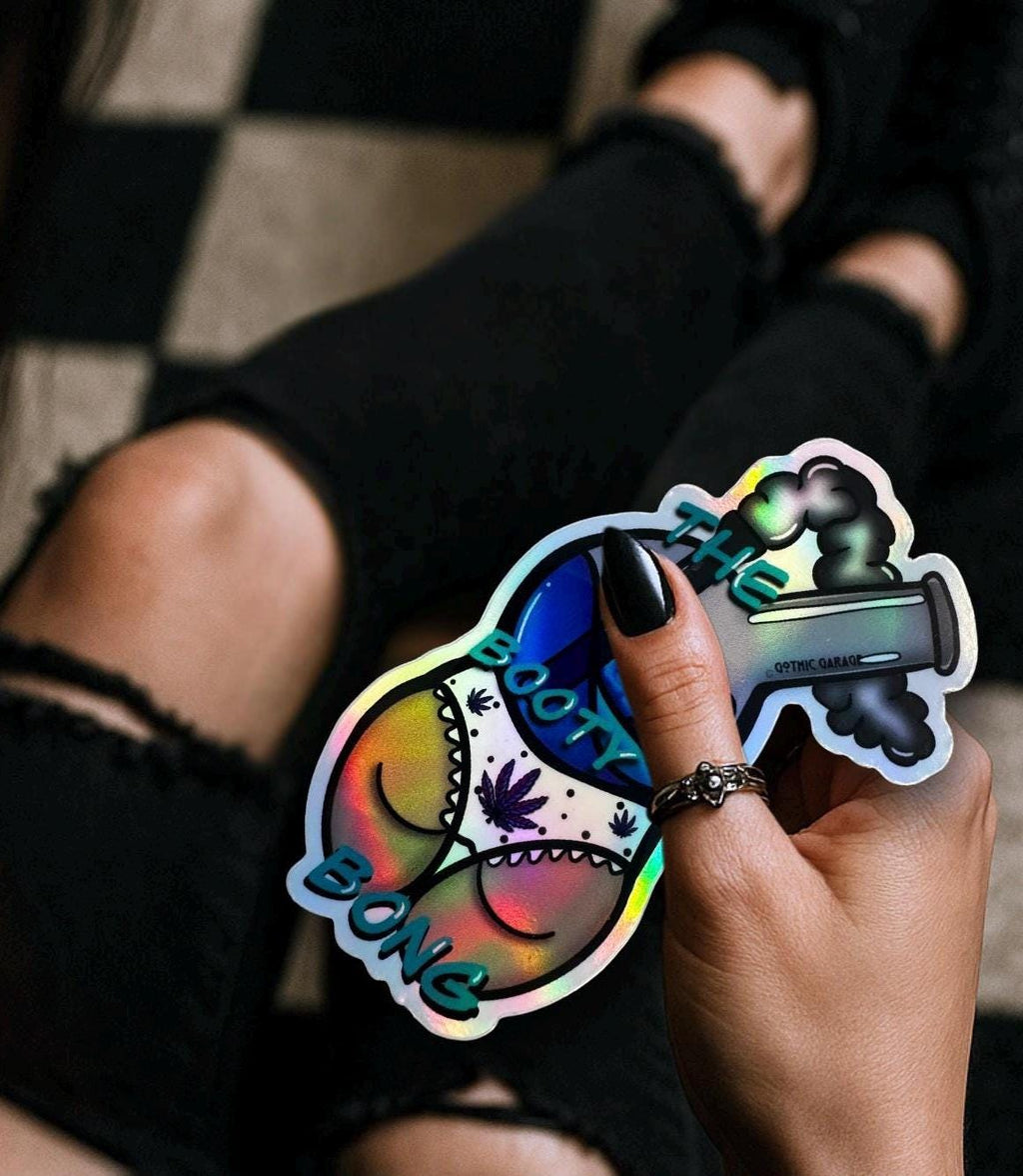 Marijuana Booty Bong- Goth Waterproof Sticker – Where Fun Meets Plant-Powered Vibes! - Perfect for Scrapbooking and Collecting