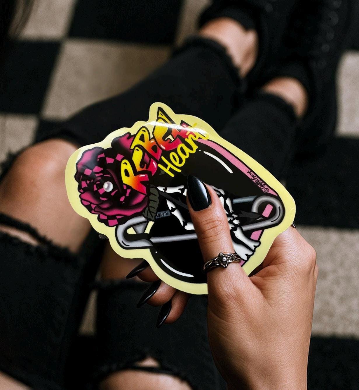 Rebel Heart Punk Rose Die Cut Waterproof Sticker — For the bold souls who bloom with bite.