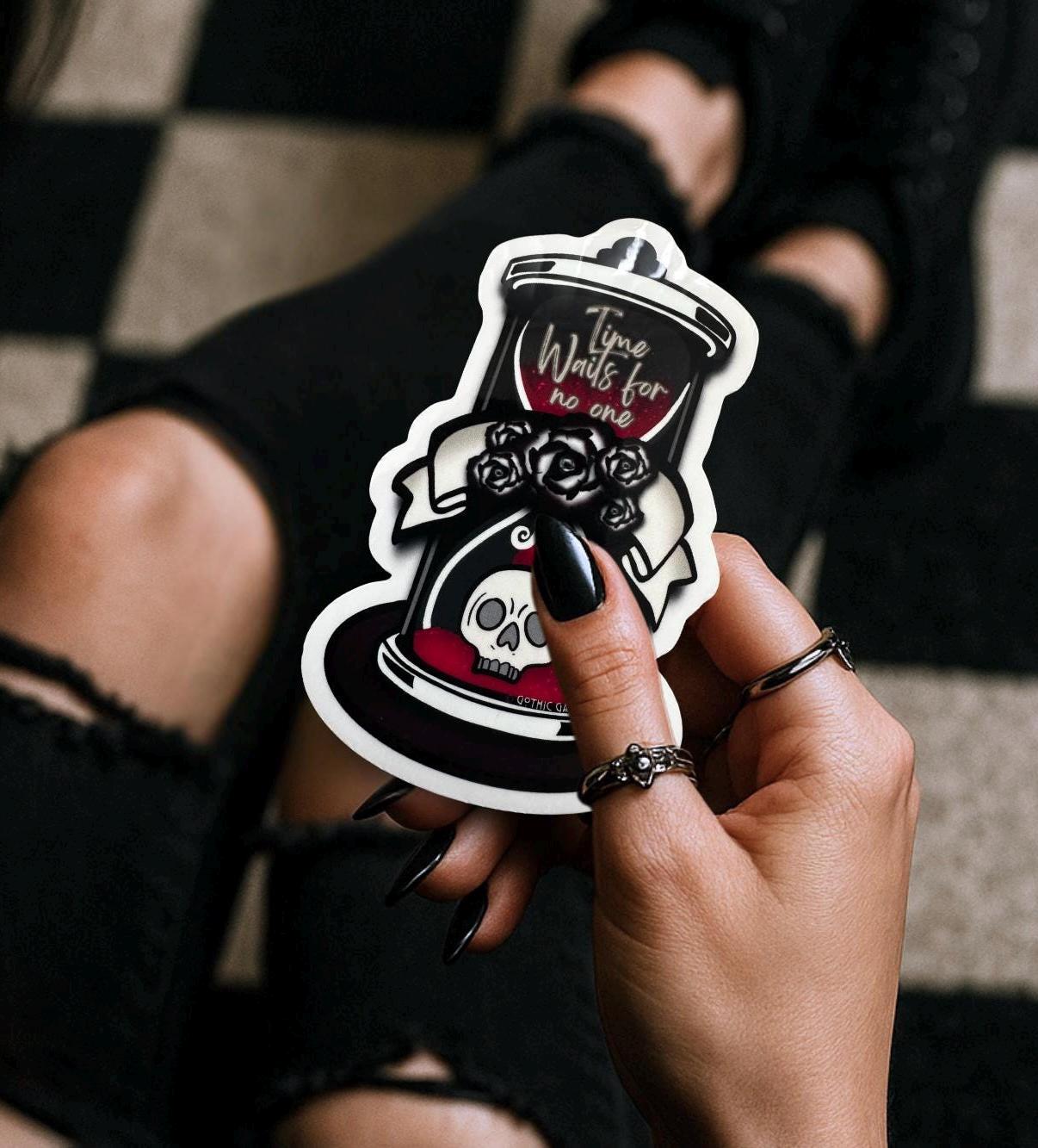 Skull Hour Glass, Waterproof Die Cut Sticker, Choose Between Glossy or Holographic, Perfect to Add Scariness to any Surface