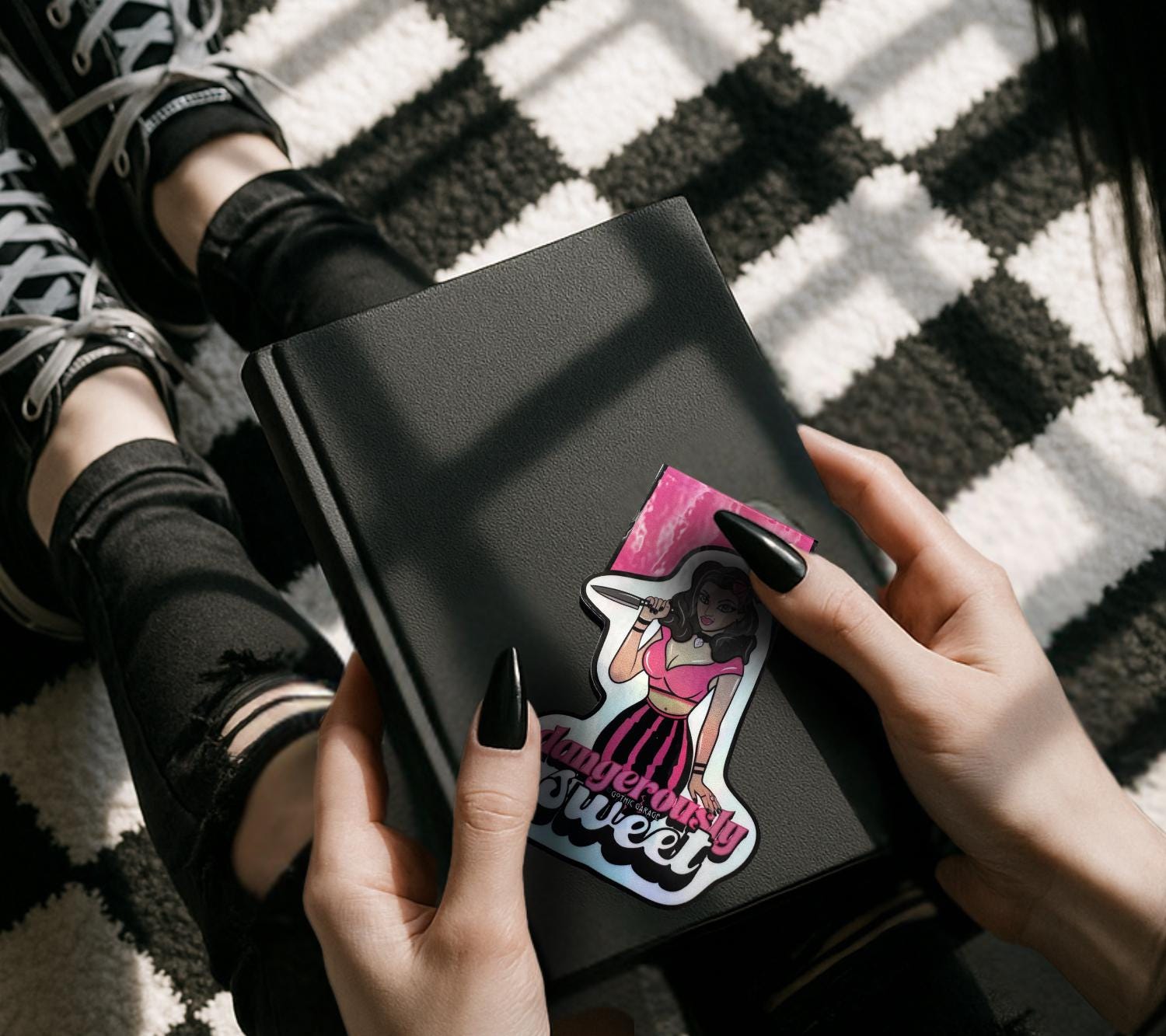 Dangerously Sweet Magnetic Bookmark – Holographic Knife Girl Goth Stationery