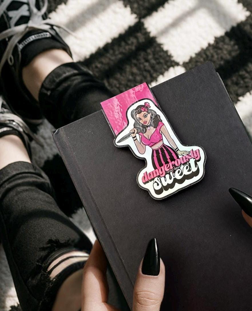 Dangerously Sweet Magnetic Bookmark – Holographic Knife Girl Goth Stationery