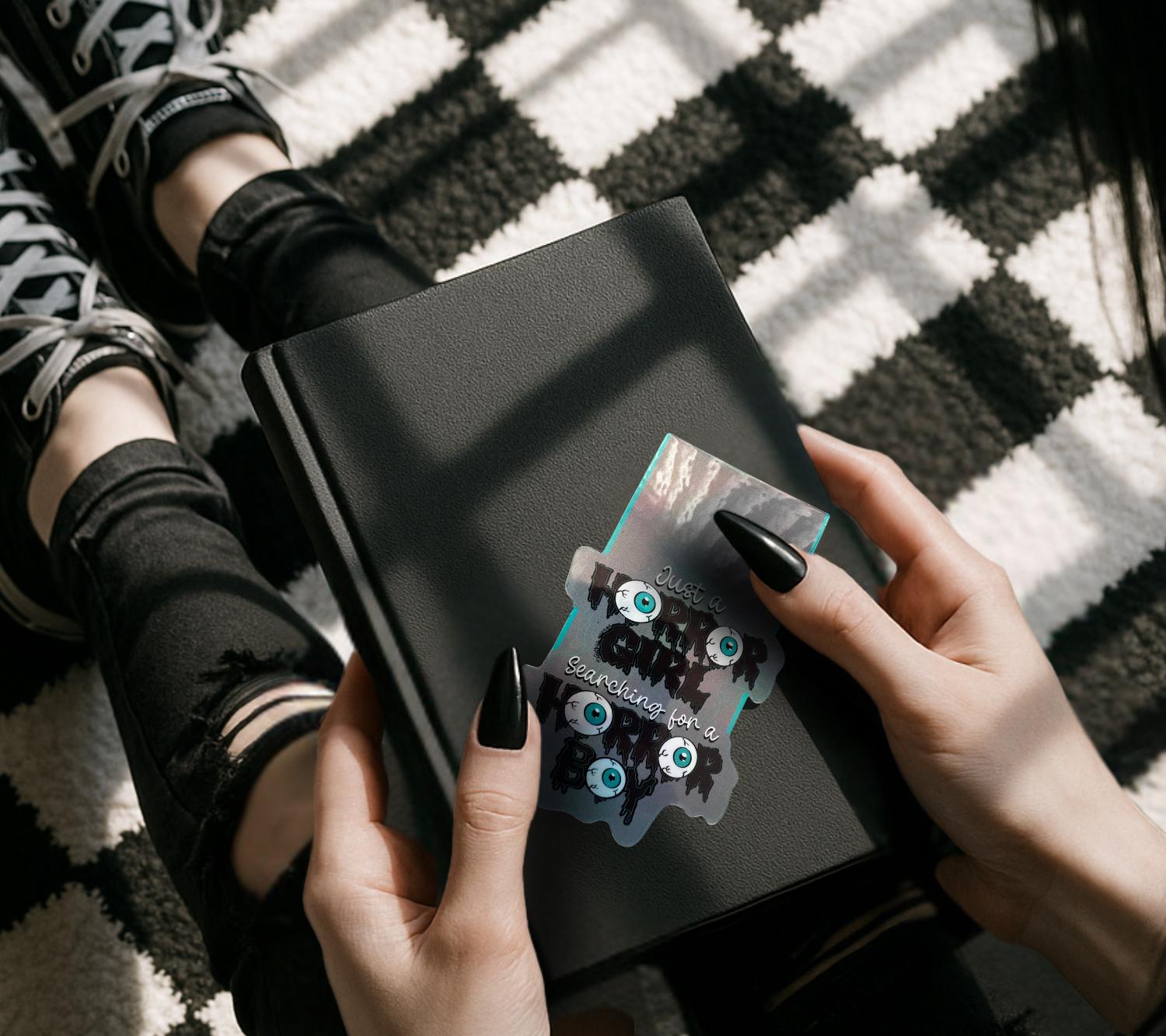 Just a Horror Girl – Magnetic Bookmark with Eyeball Art, Glossy or Holographic Finish