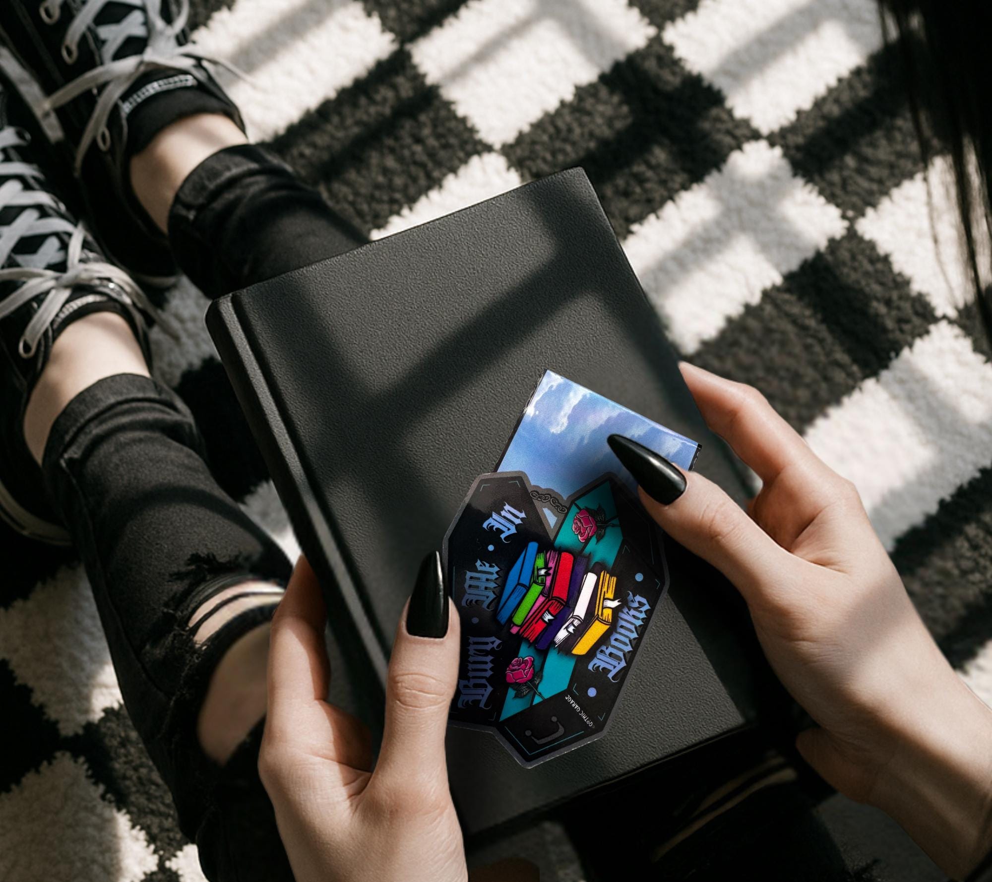 Bury Me in Books – Coffin Magnetic Bookmark for Goth Book Lovers (Glossy or Holographic)