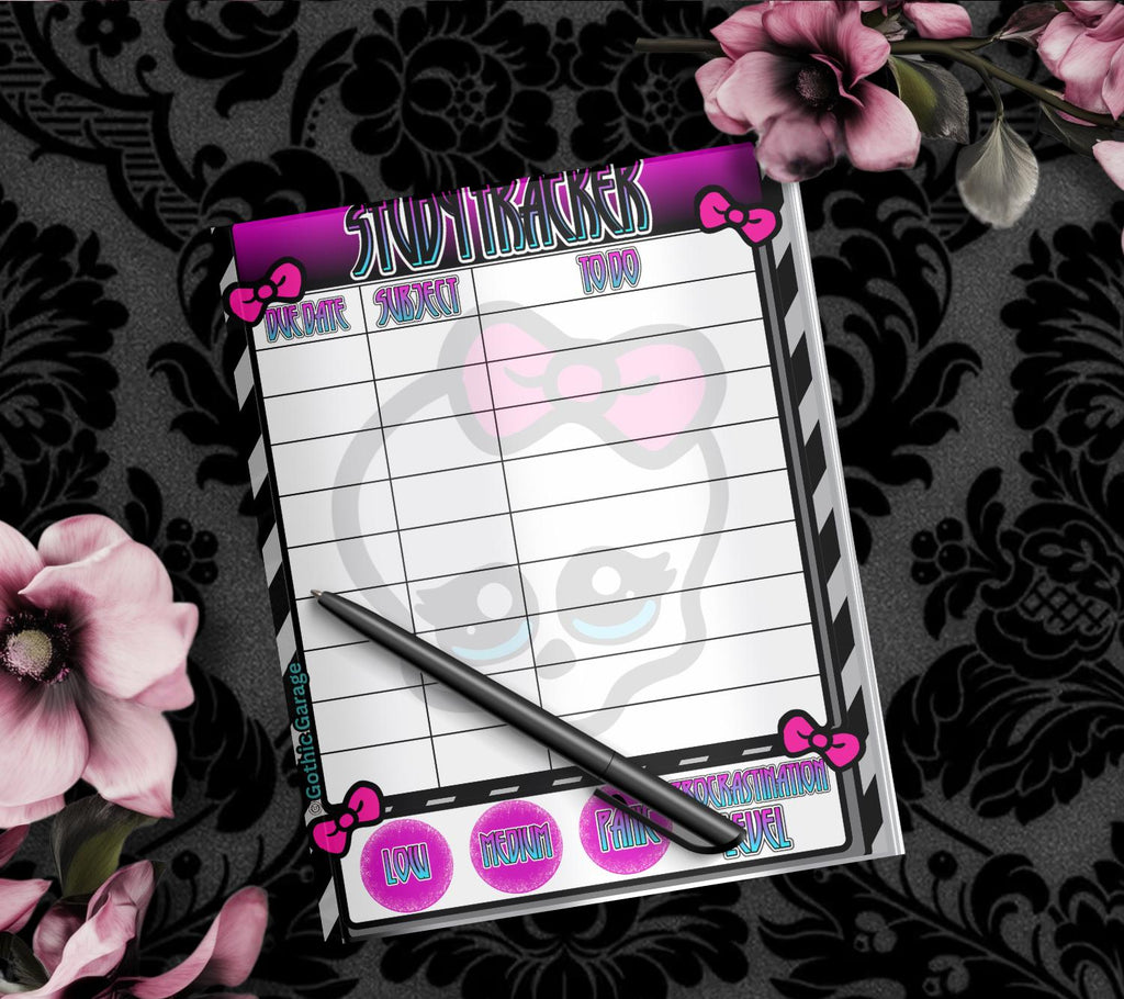 Gothic Study Tracker Notepad – Cute Pastel Skull Planner for Students & Procrastinators