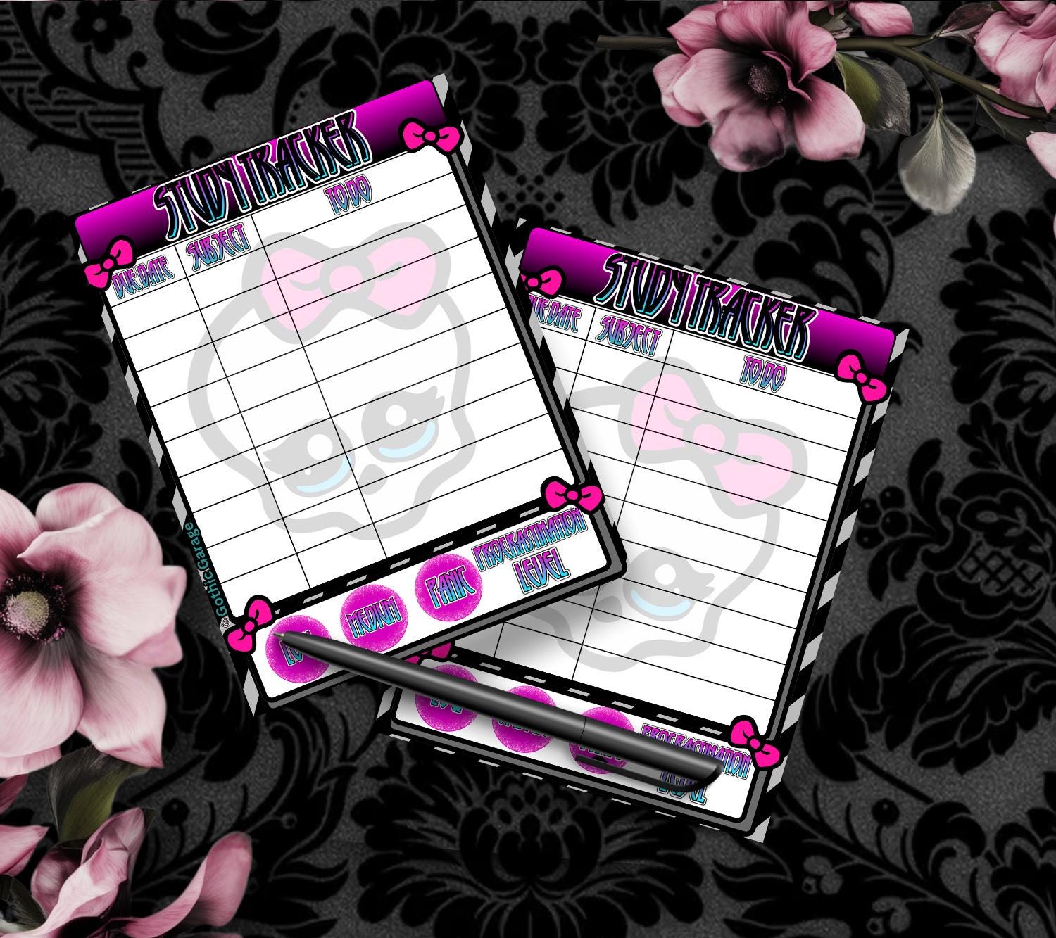 Gothic Study Tracker Notepad – Cute Pastel Skull Planner for Students & Procrastinators