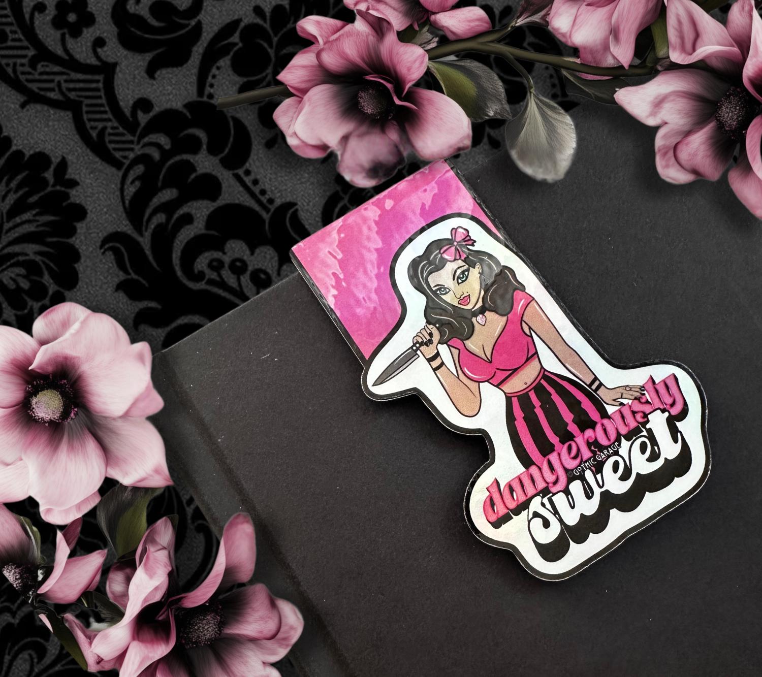 Dangerously Sweet Magnetic Bookmark – Holographic Knife Girl Goth Stationery