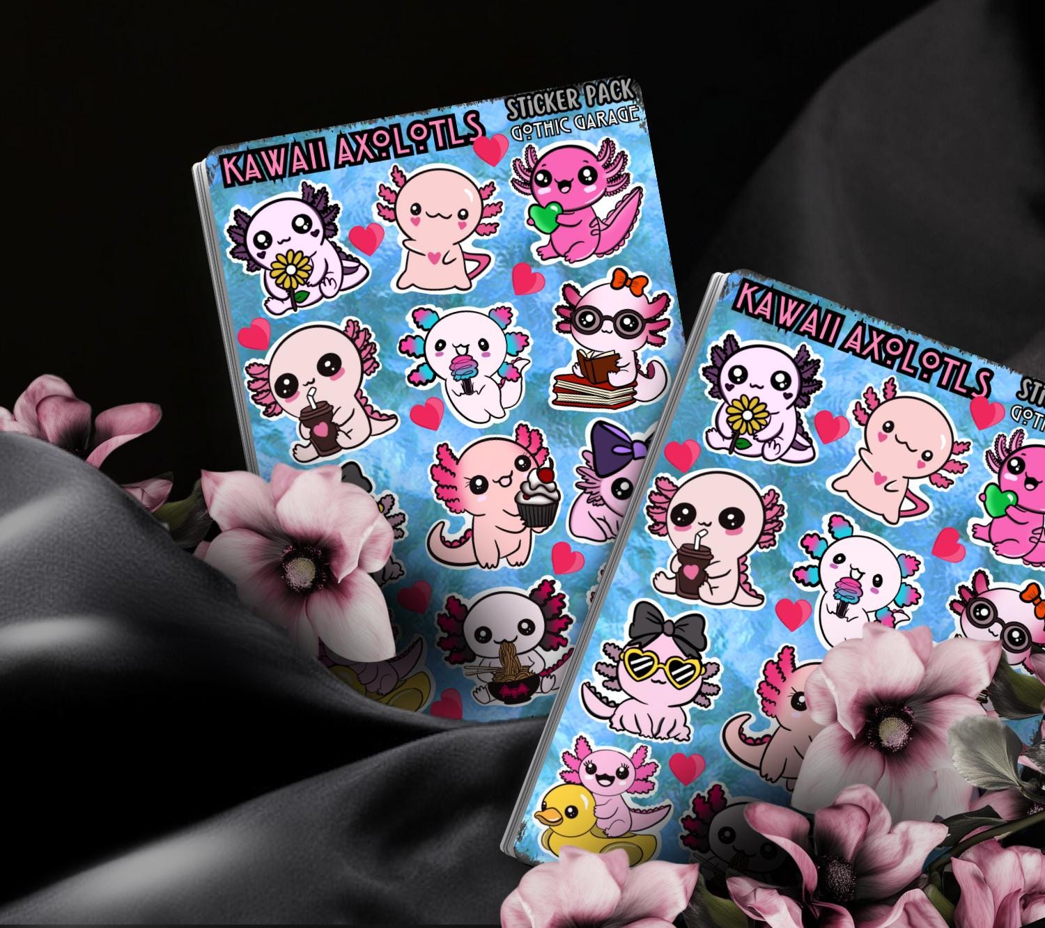 Kawaii Axolotl Sticker Sheet – Cute Pink Water Creature Vinyl Stickers for Journals & Laptops