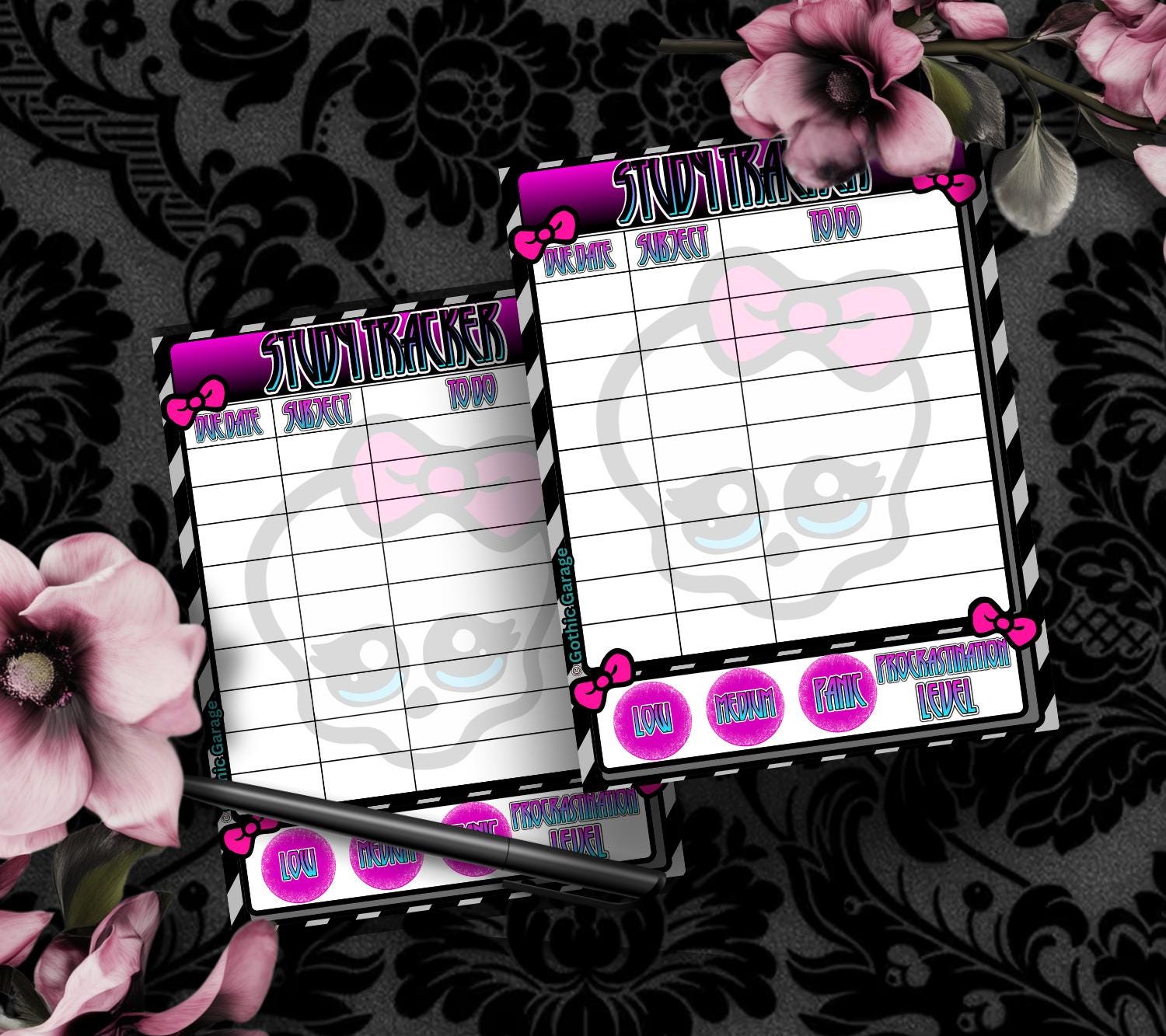 Gothic Study Tracker Notepad – Cute Pastel Skull Planner for Students & Procrastinators