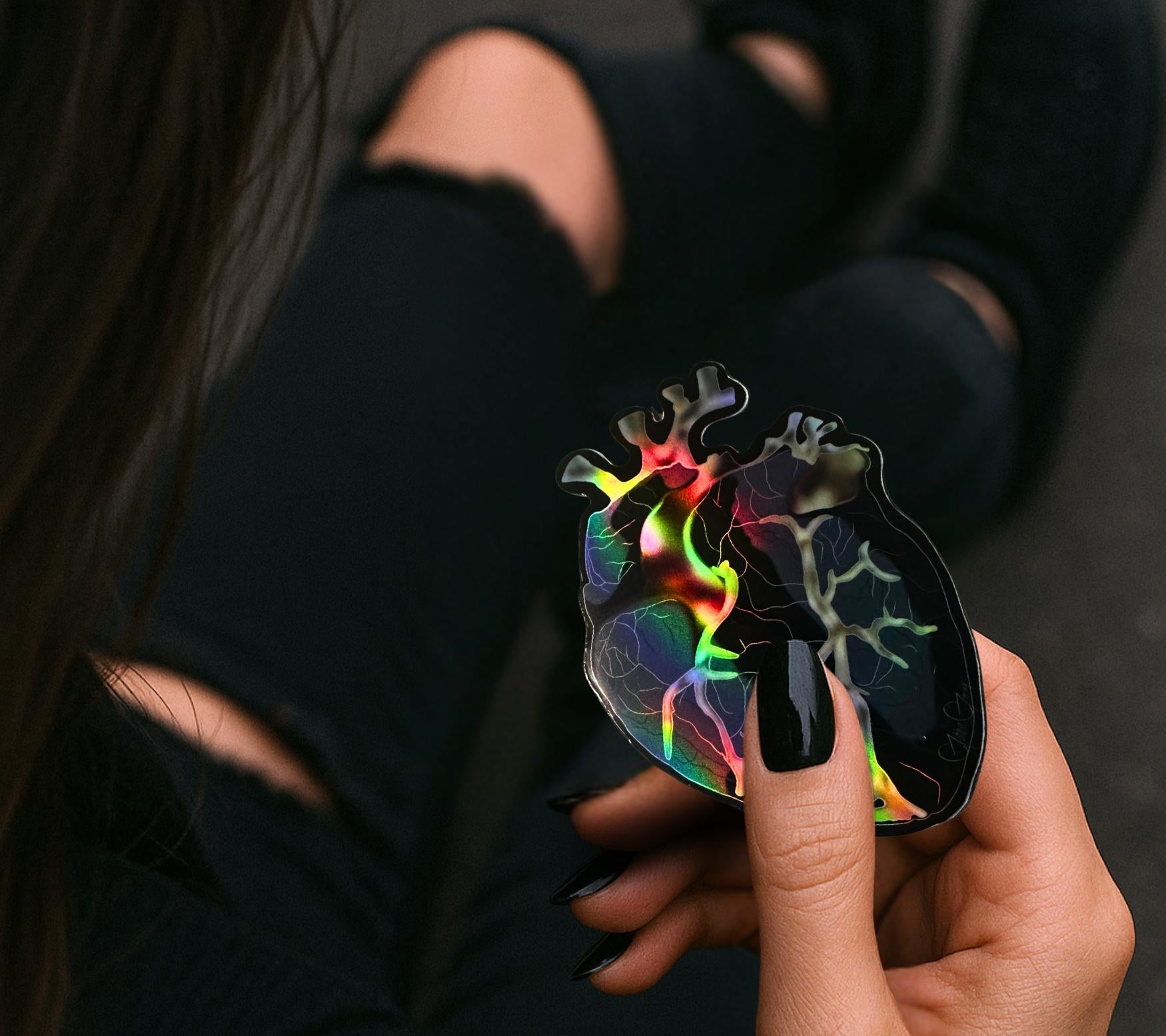 Gold Vein Anatomical Heart Sticker – X-Ray Style Gothic Waterproof Vinyl Decal for Laptops, Water Bottles & Journals