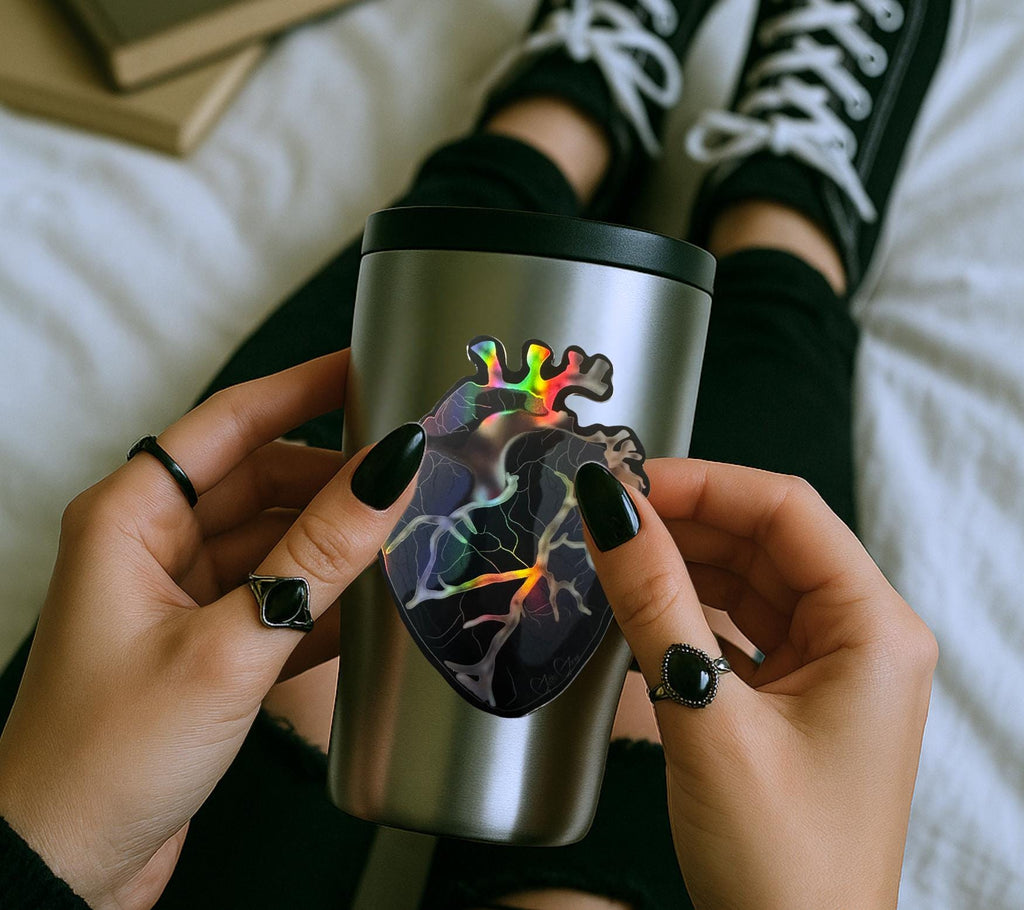 Gold Vein Anatomical Heart Sticker – X-Ray Style Gothic Waterproof Vinyl Decal for Laptops, Water Bottles & Journals