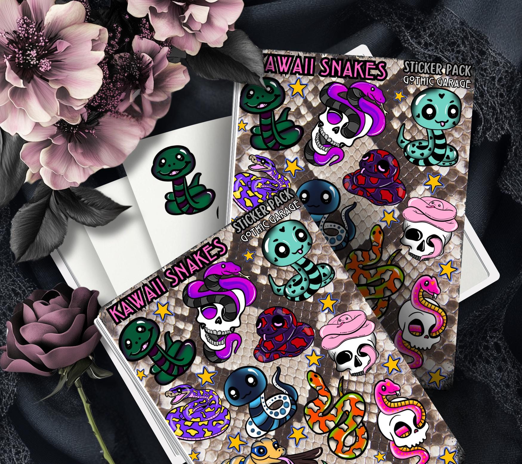 Kawaii Snakes Sticker Sheet- Goth Cutie Creepers