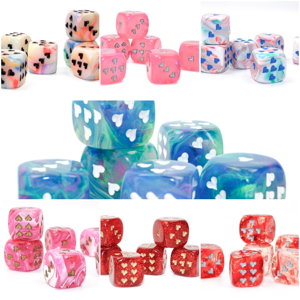 Heart Pips 16MM d6 | 7 Color Options | Multipack Options