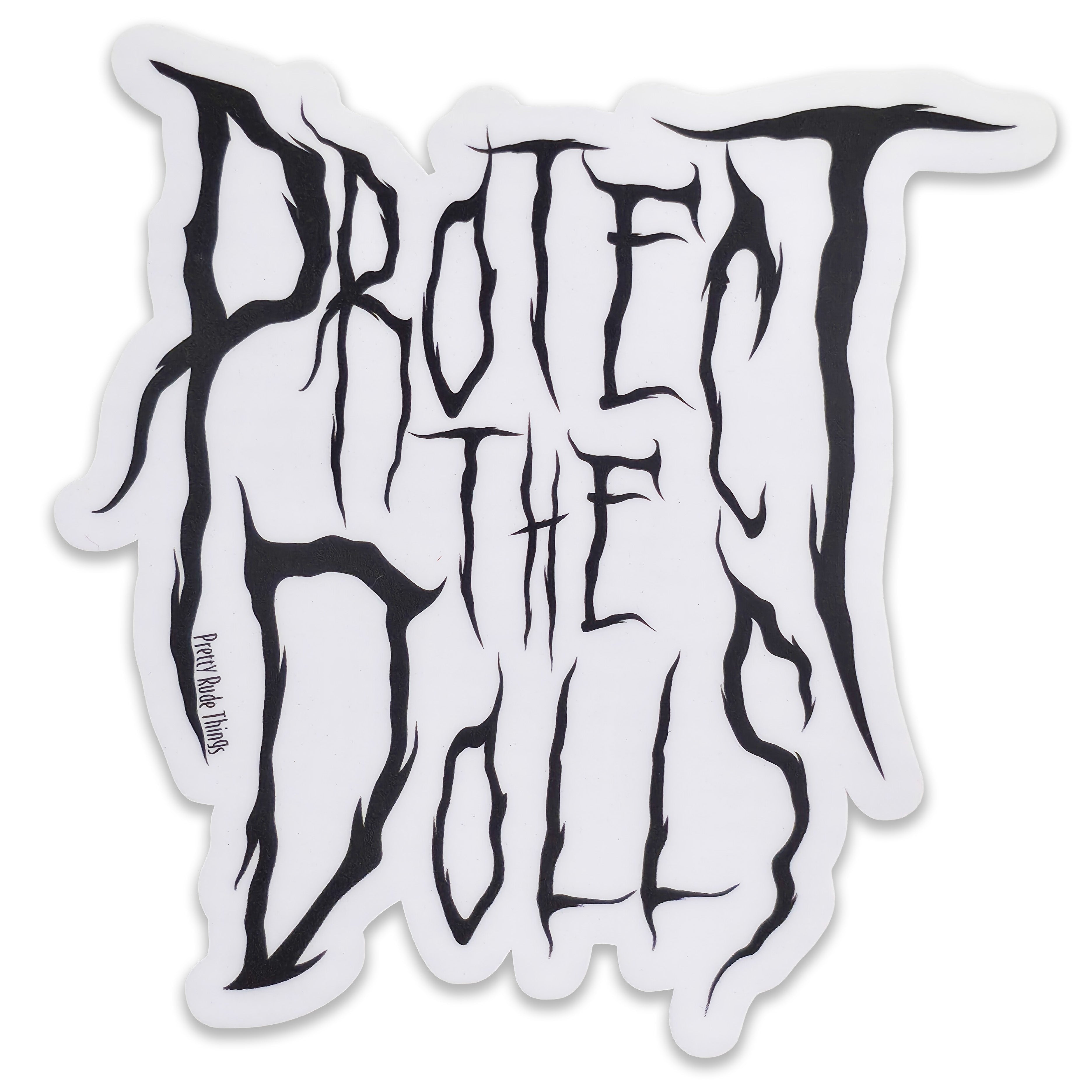 Protect The Dolls Metal Font Sticker, 3.1 x 3.2 in.