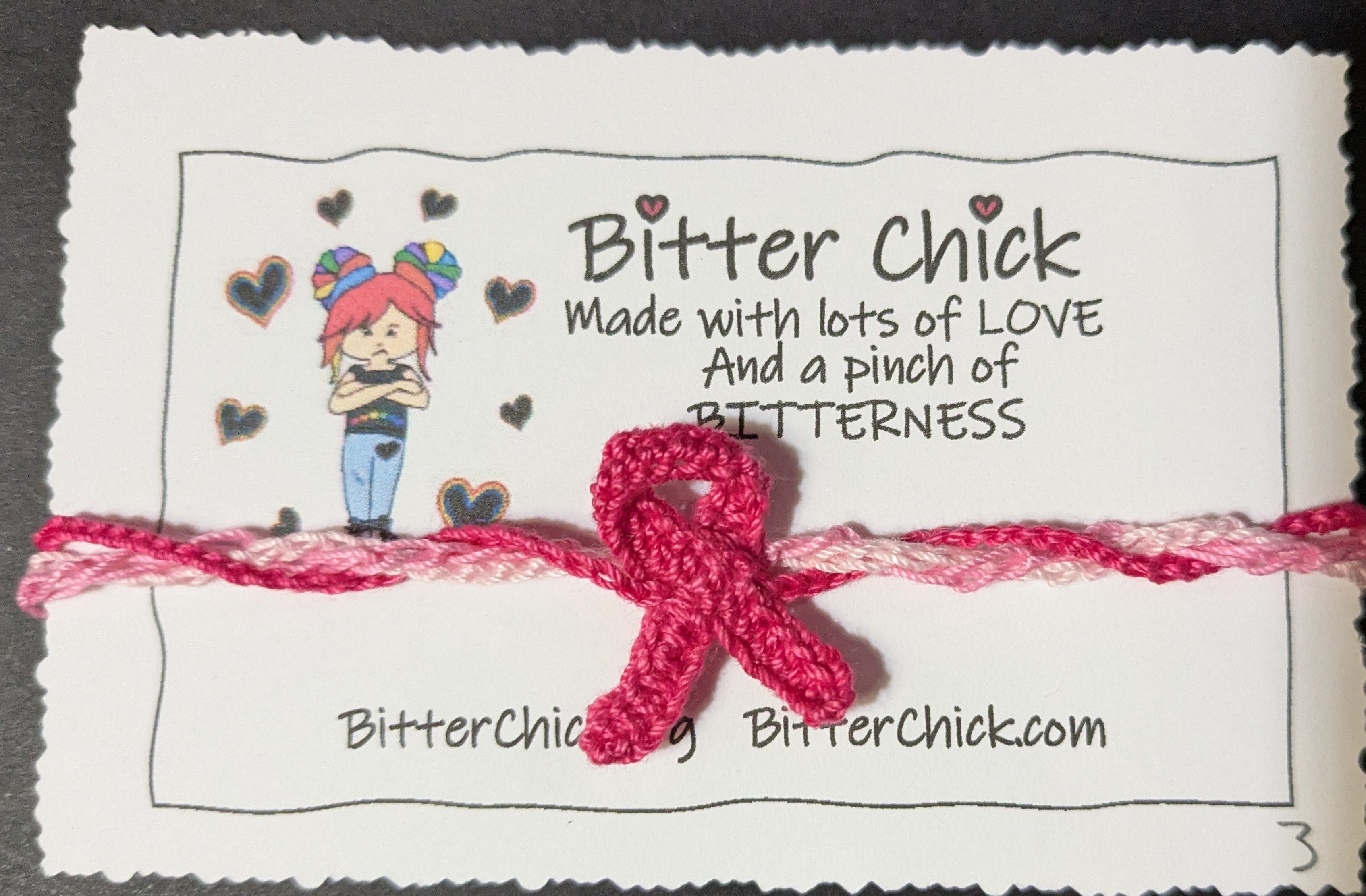 Pink Ribbon Bracelet - Crocheted