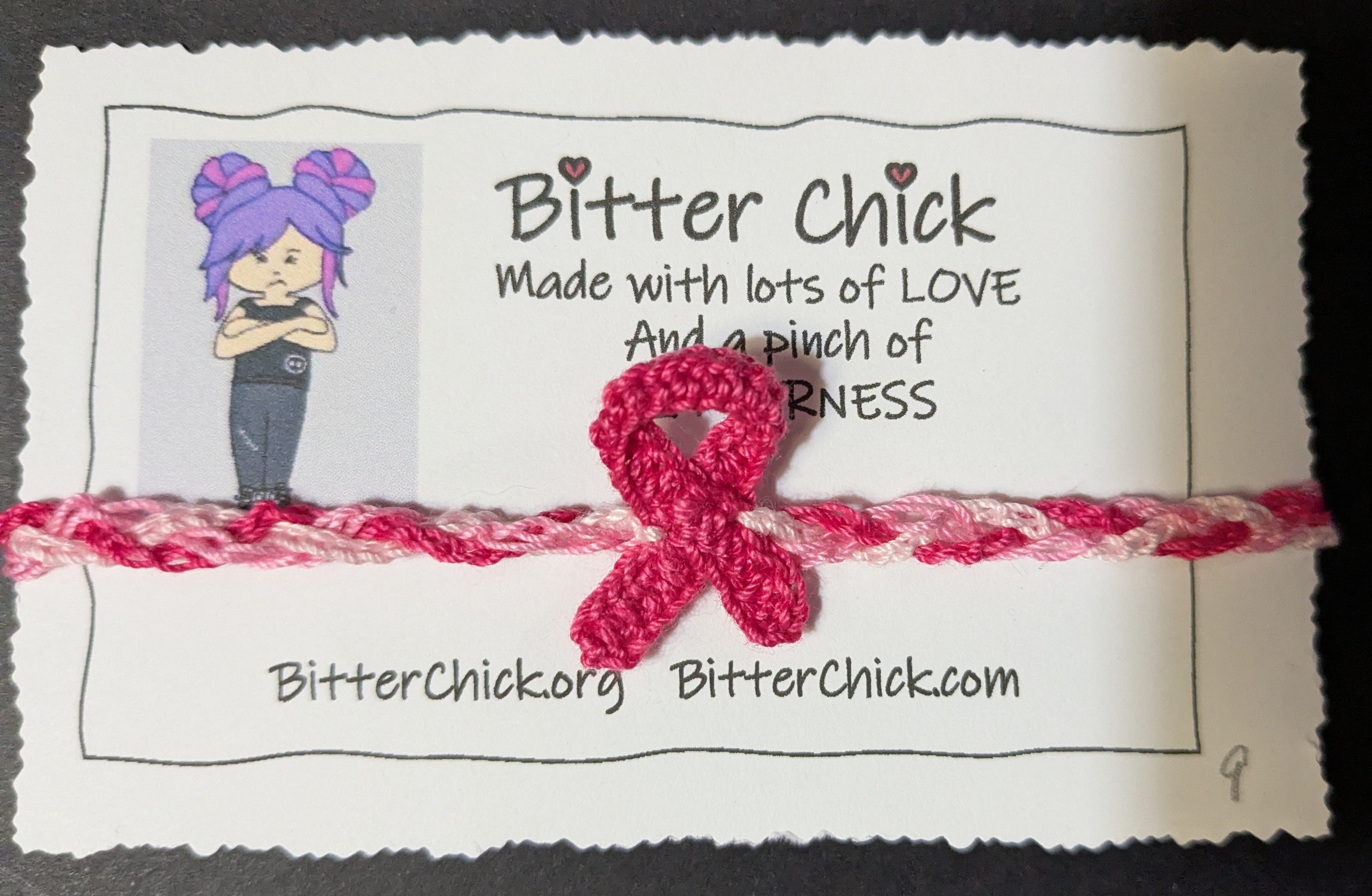 Pink Ribbon Bracelet - Crocheted