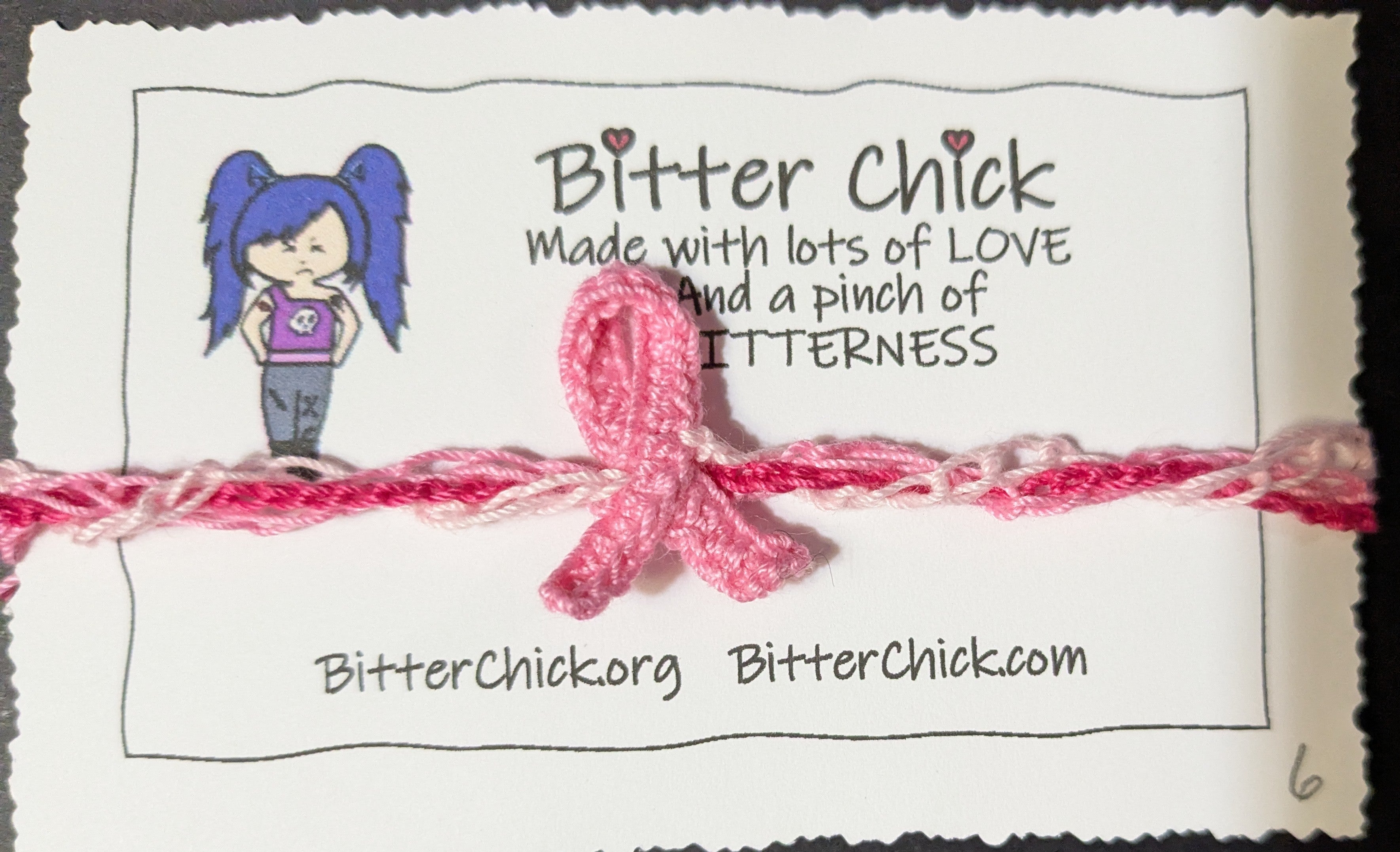 Pink Ribbon Bracelet - Crocheted