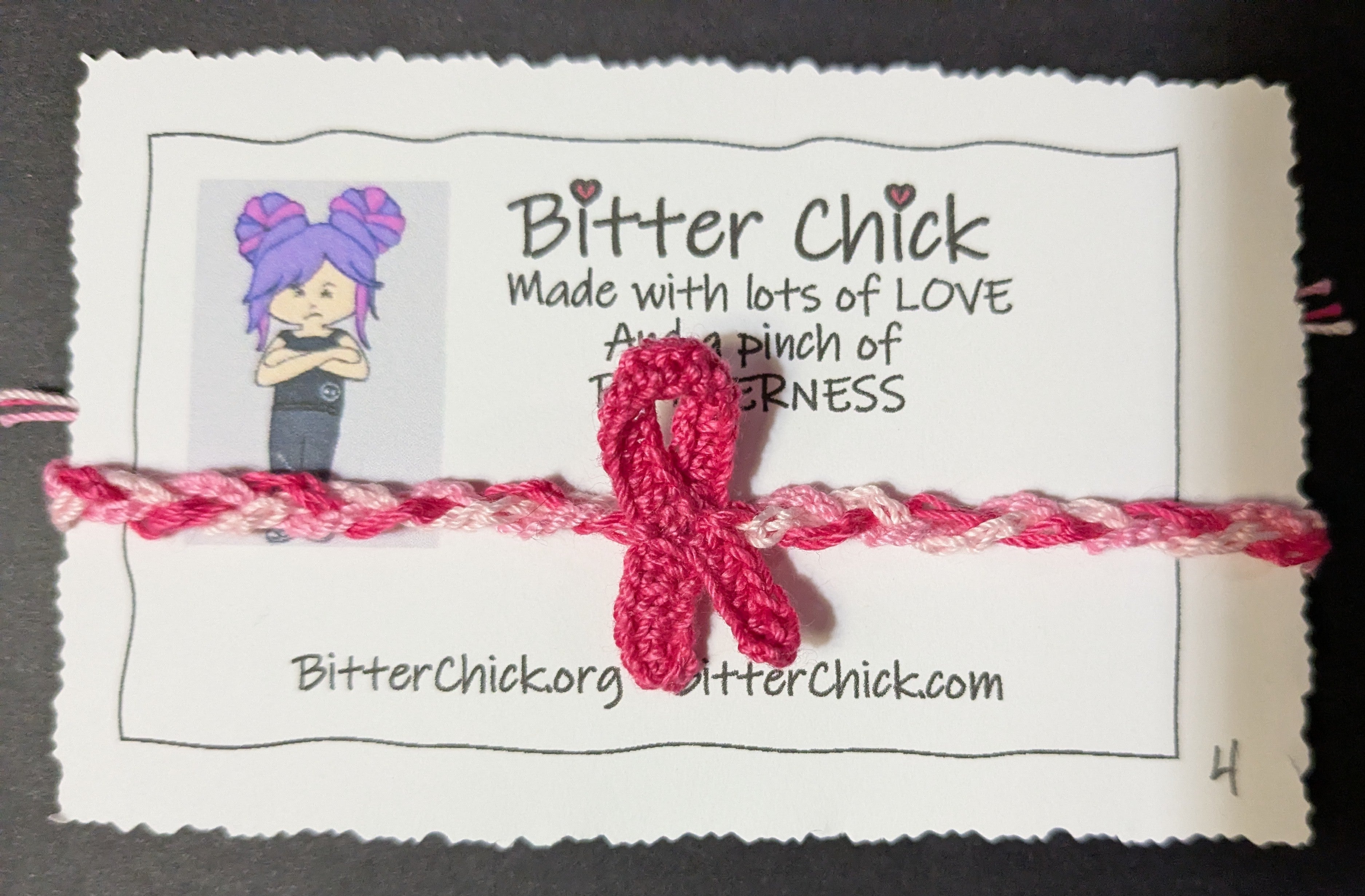 Pink Ribbon Bracelet - Crocheted