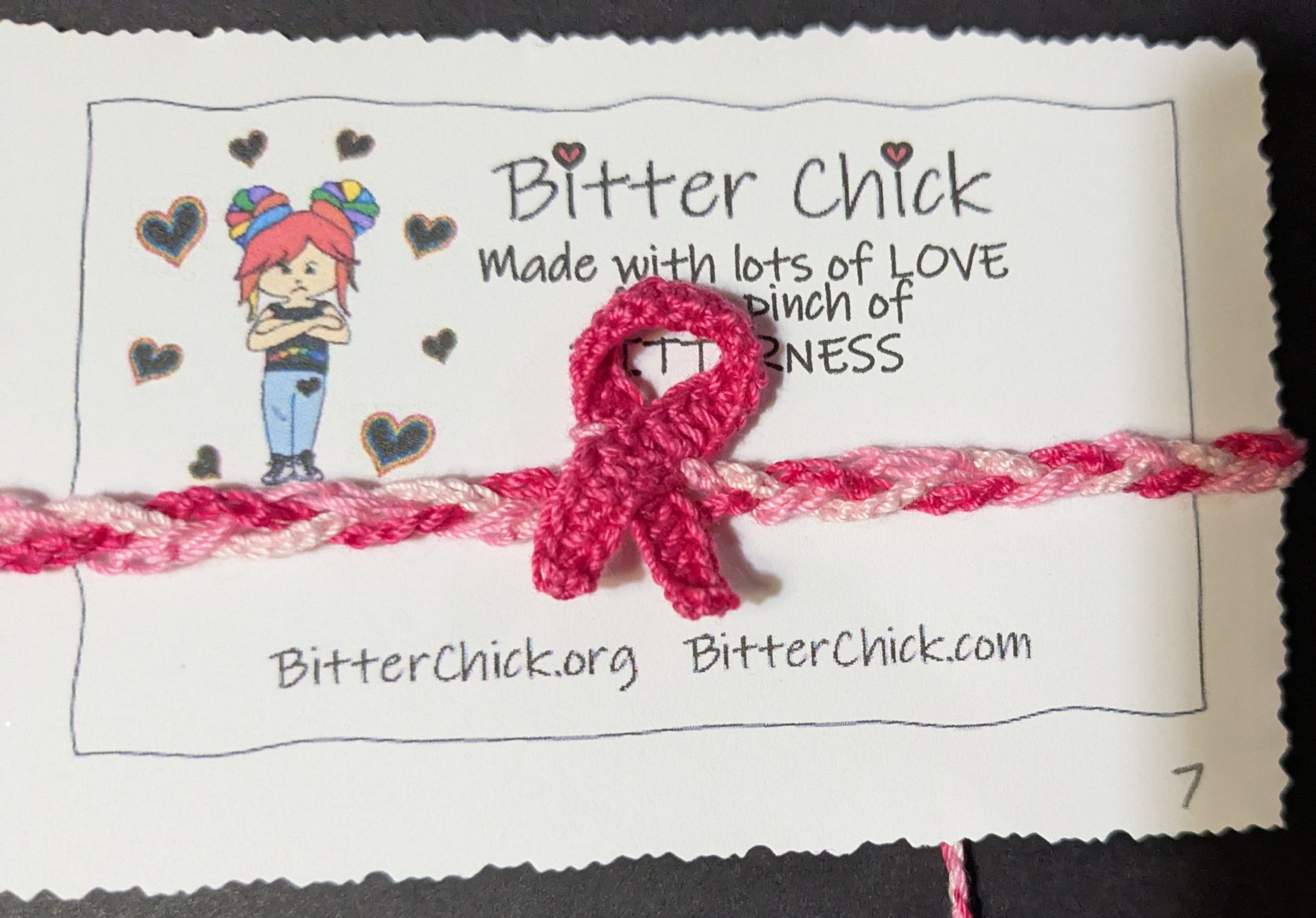 Pink Ribbon Bracelet - Crocheted